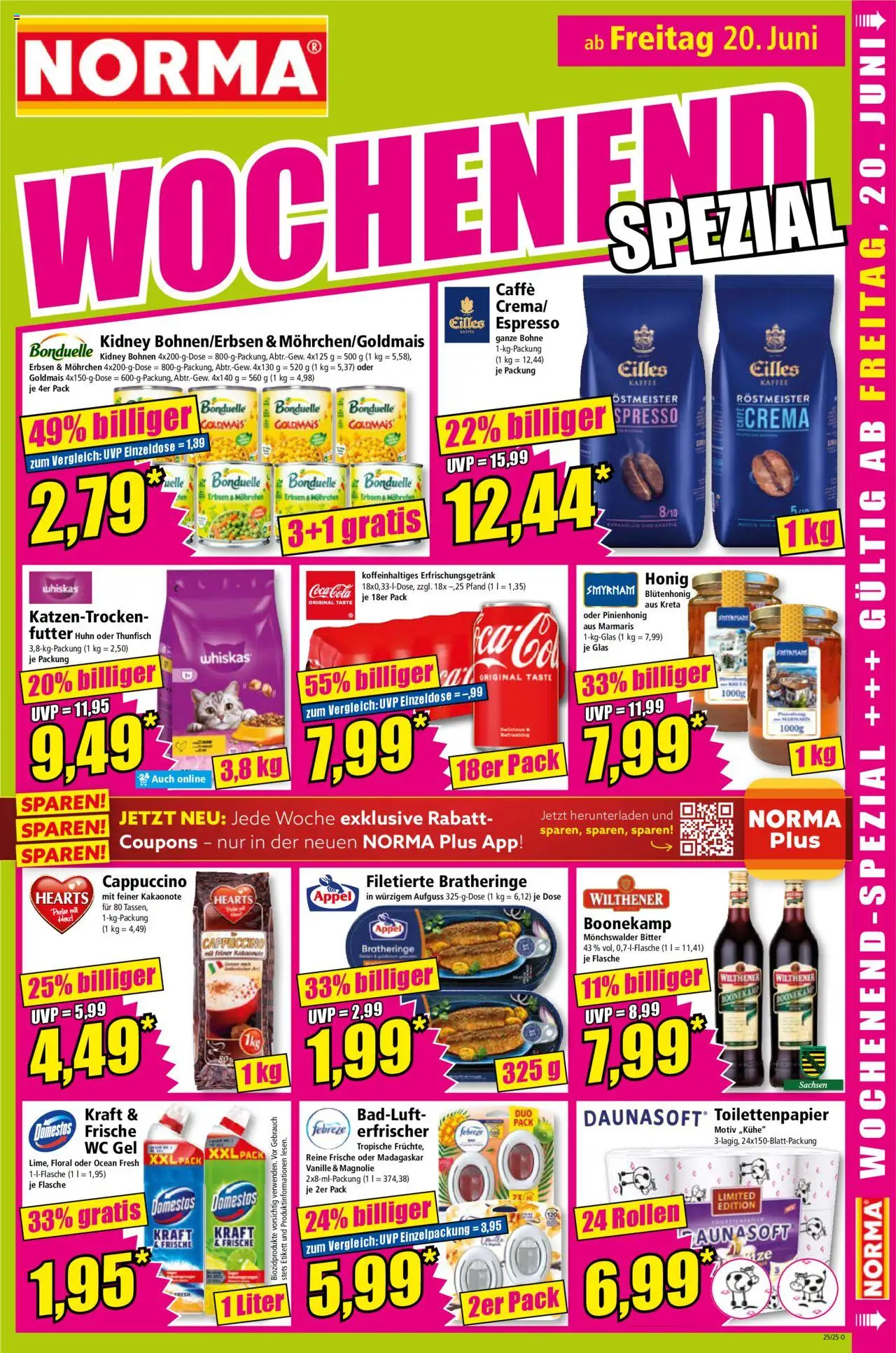 Norma Prospekt 	 - gültig ab dem 16.06.2025 | Seite: 18 | Produkte: Coca cola, Cola, Erbsen, Toilettenpapier