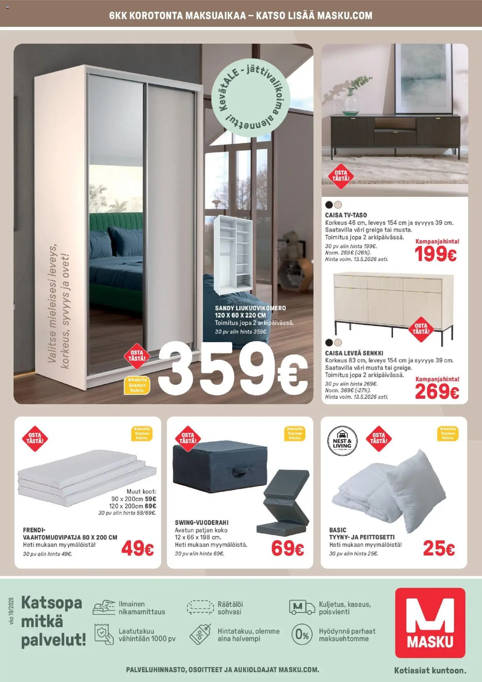 Masku tarjoukset – voimassa 28.04.2026 alkaen | Sivu: 24 | Tuotteet: Liukuovikomero, Vaahtomuovipatja, Tyyny, Senkki