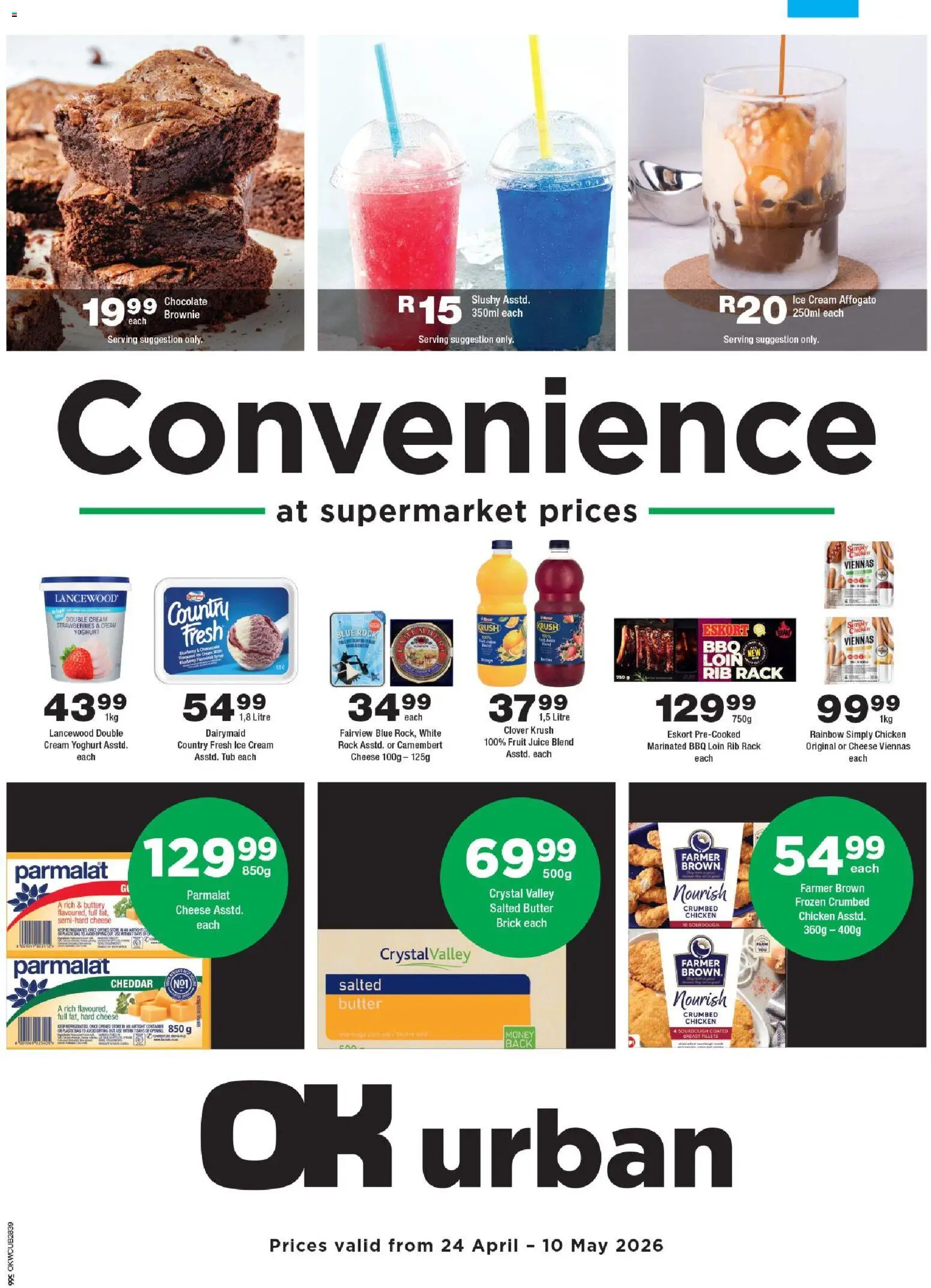 New OK Foods catalogue – valid from 24.04.2026 | Page: 1 | Products: Yoghurt, Butter, Chocolate, Fruit