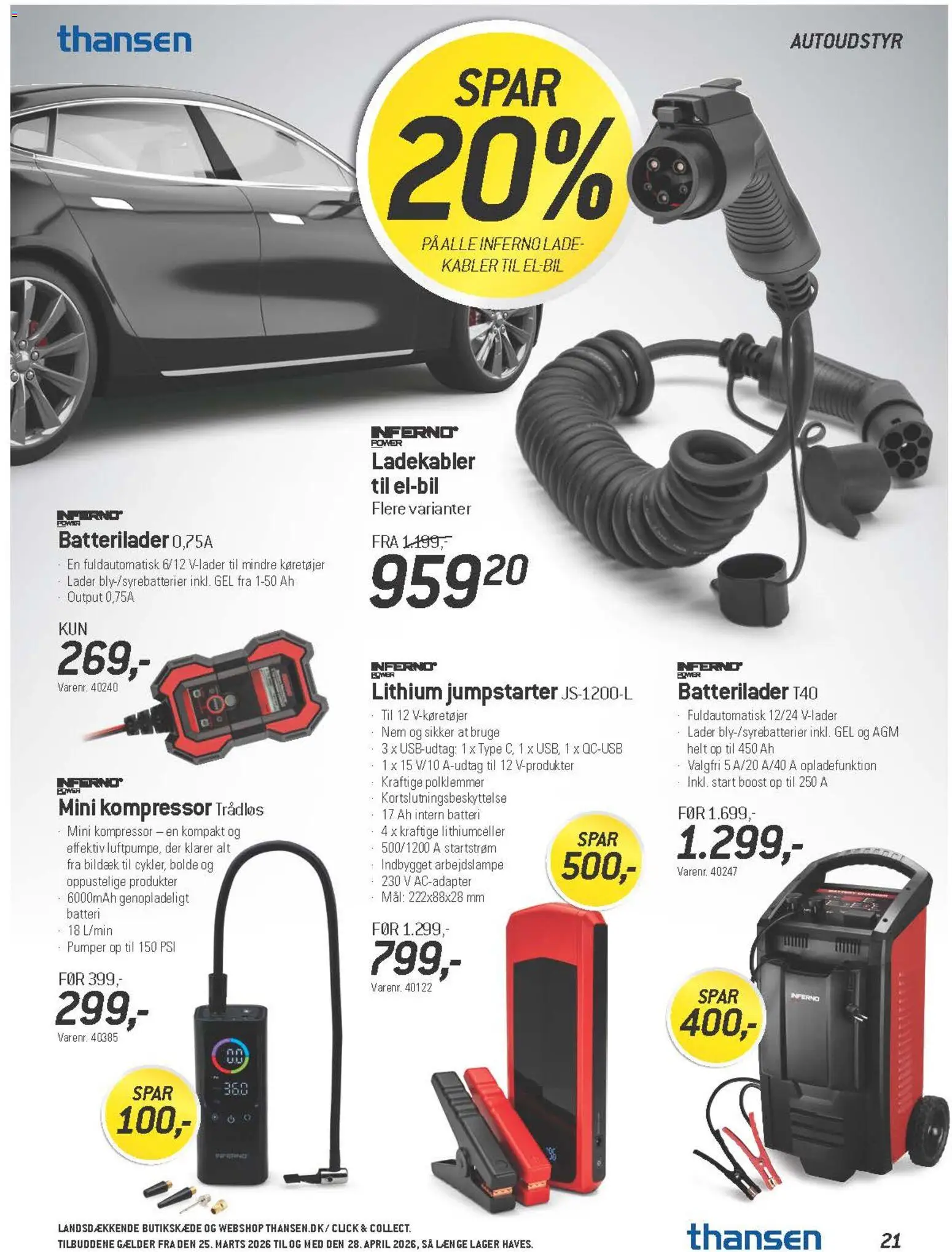 Thansen tilbudsavis – gyldig fra 25.03.2026 | Side: 40 | Produkter: Kabler, Batteri