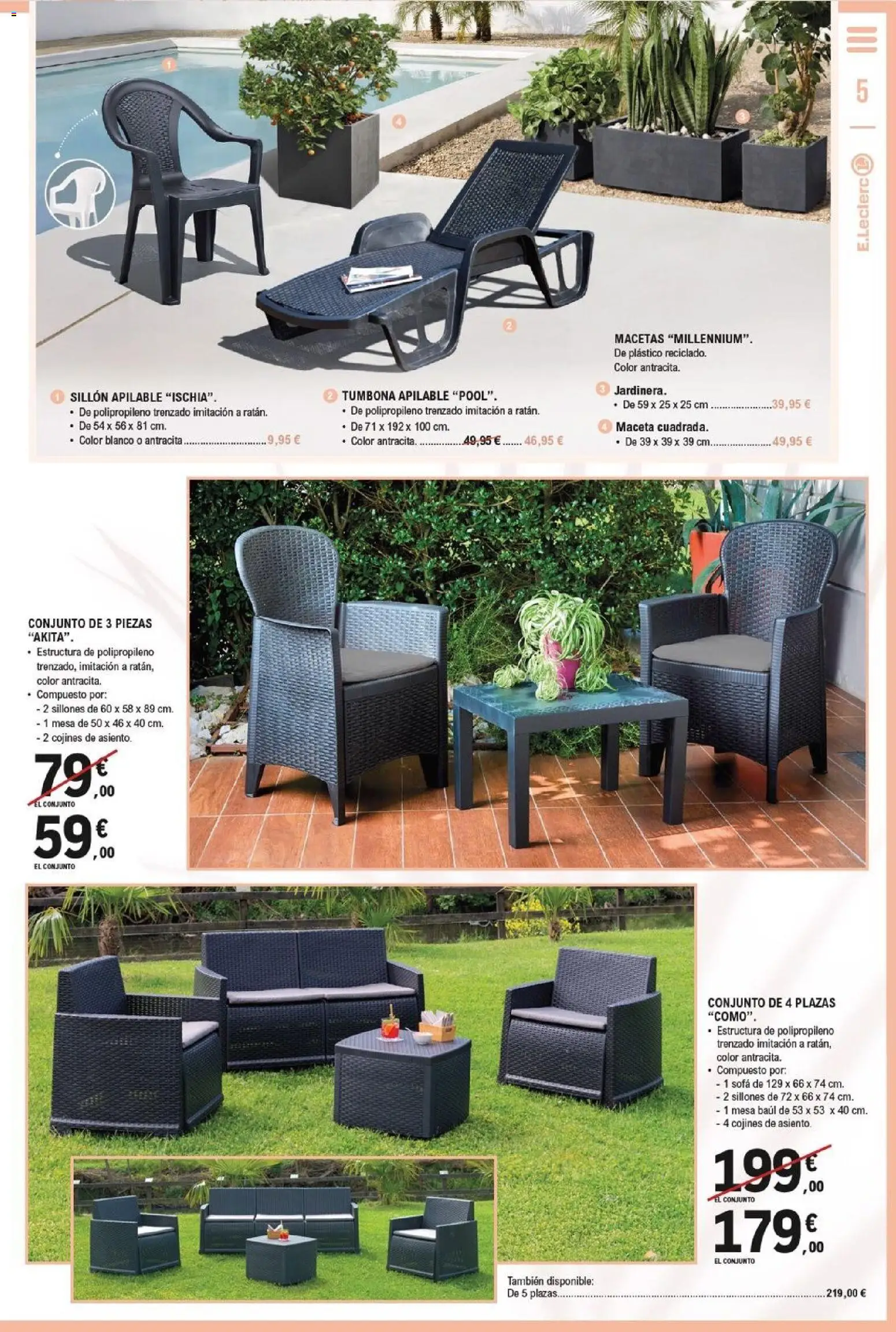 E.Leclerc Al Aire Libre │ válido desde el 27.04.2026 | Página: 5 | Productos: Tumbona, Sofá, Sillón, Mesa