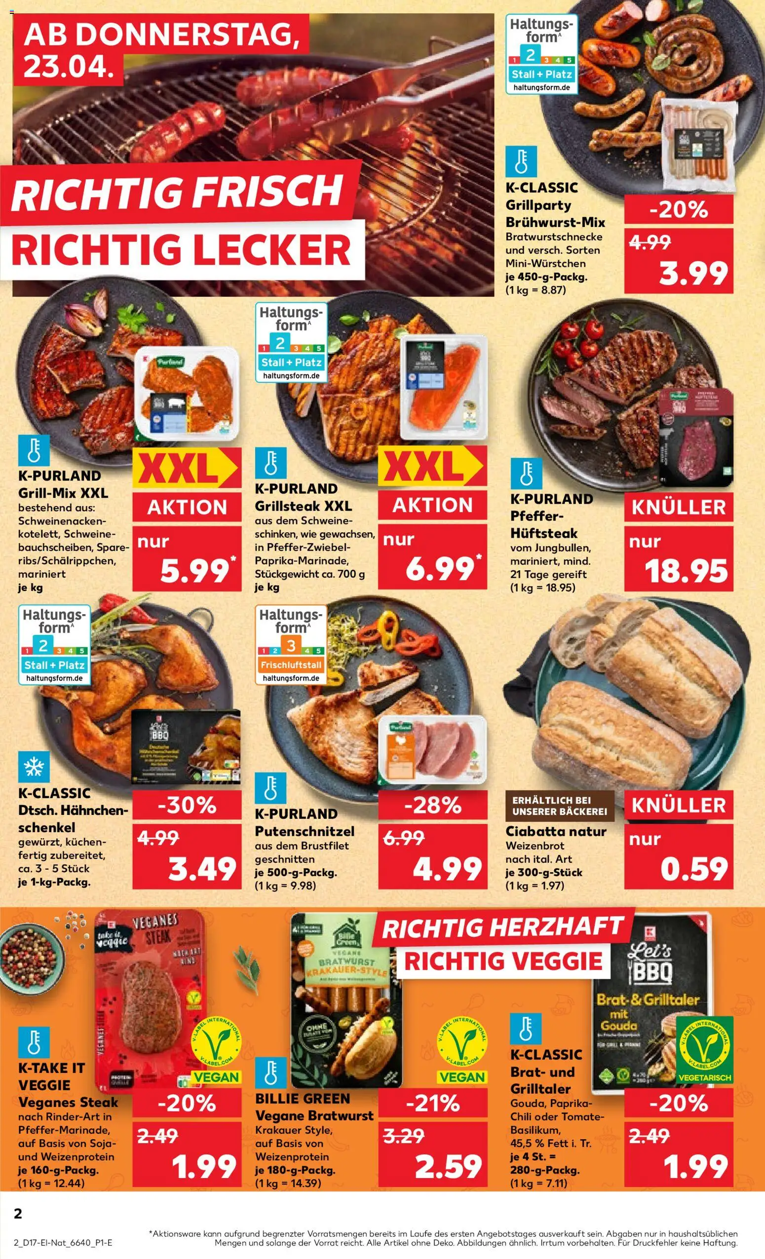 Kaufland Německo leták - Grillen od 23.04.2026 | Strana: 2 | Produkty: Veggie, Vegan, Gouda, Ciabatta