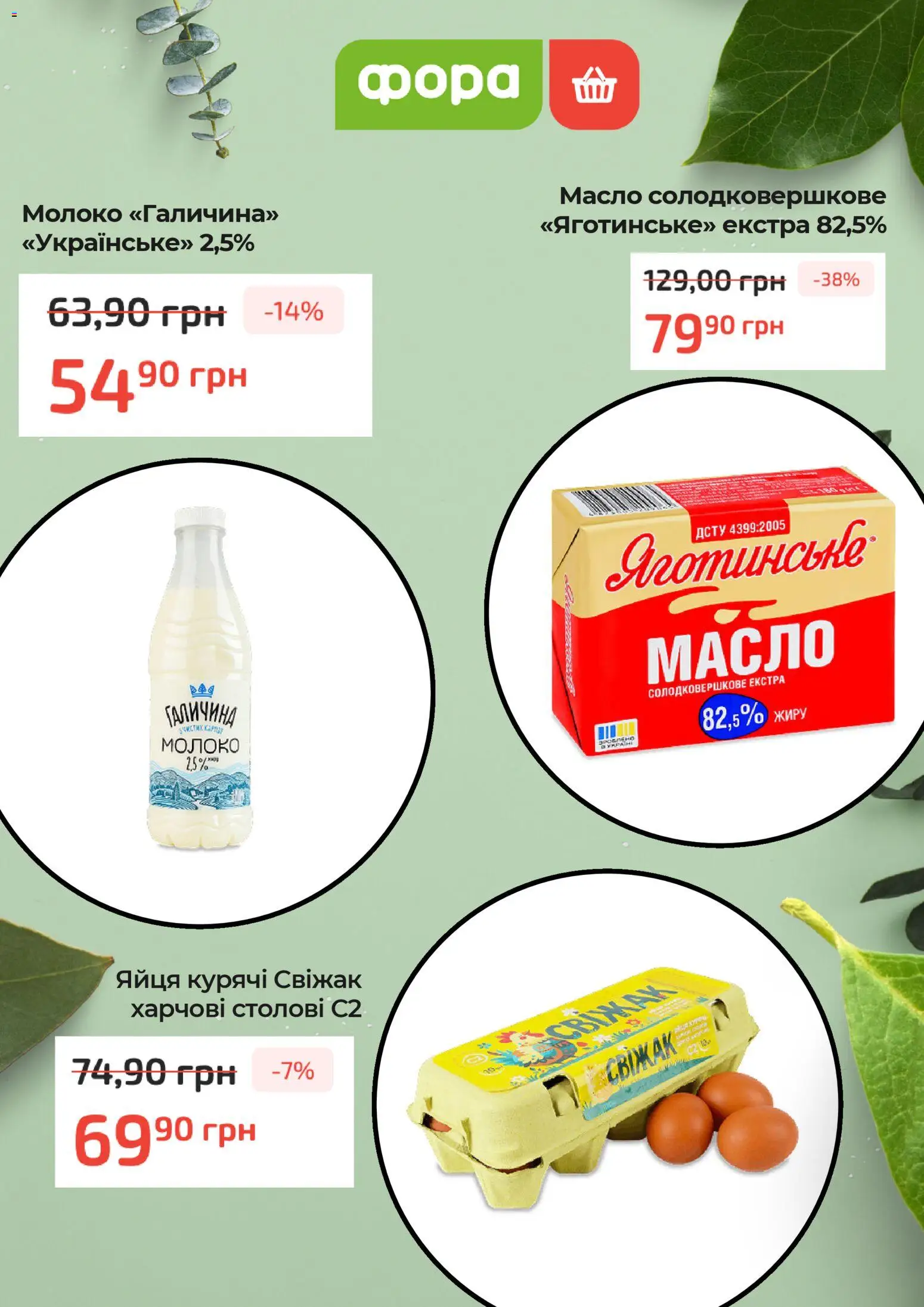 Фора Kаталог - дійснийкції з 12.02.2026 | Сторінка: 5 | Товари: Яйця, Молоко, Масло