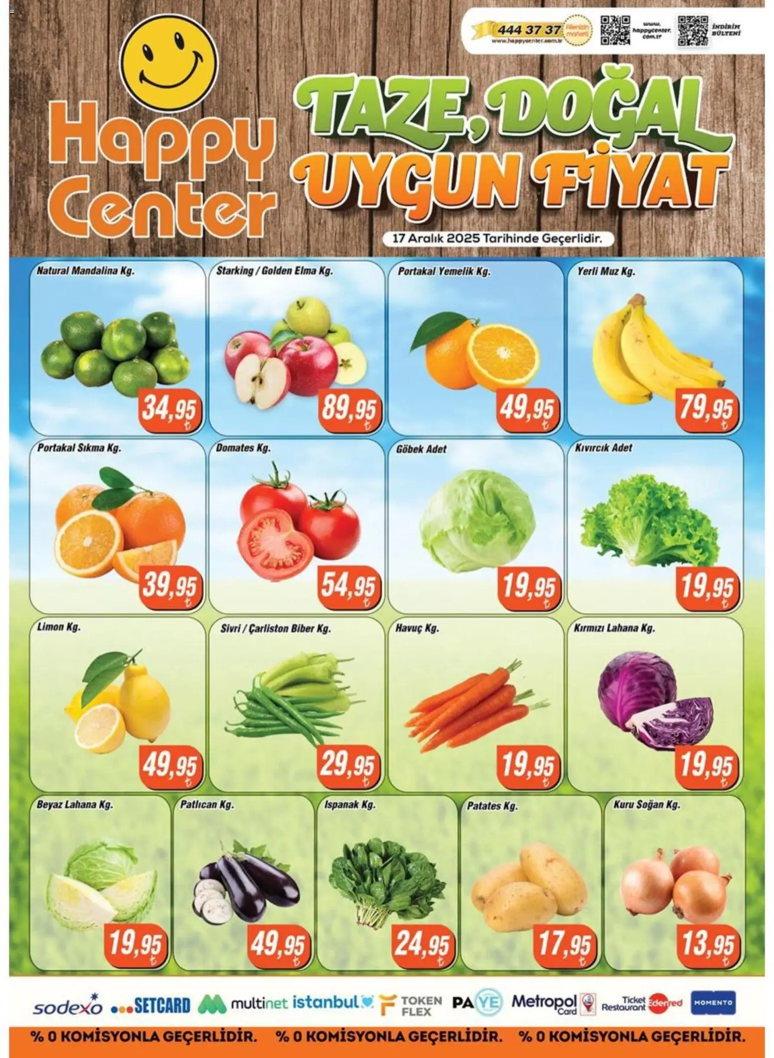 Happy Center Manav - 17.12.2025 tarihinden itibaren geçerlidir | Sayfa: 1 | Ürünler: Portakal, Mandalina, Patlıcan, Lahana