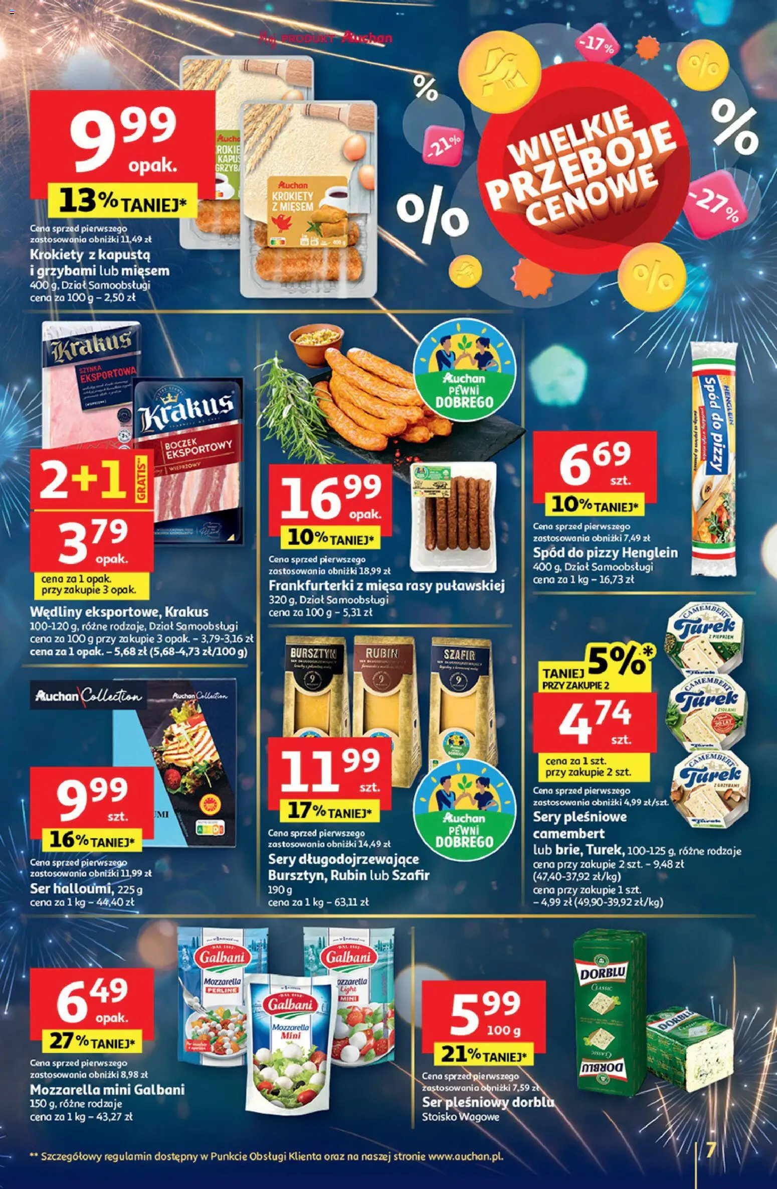 Auchan Gazetka - Sylwestrowe Okazje od 27.12.2025 | Strona: 7 | Produkty: Ser pleśniowy, Frankfurterki, Boczek, Sery pleśniowe