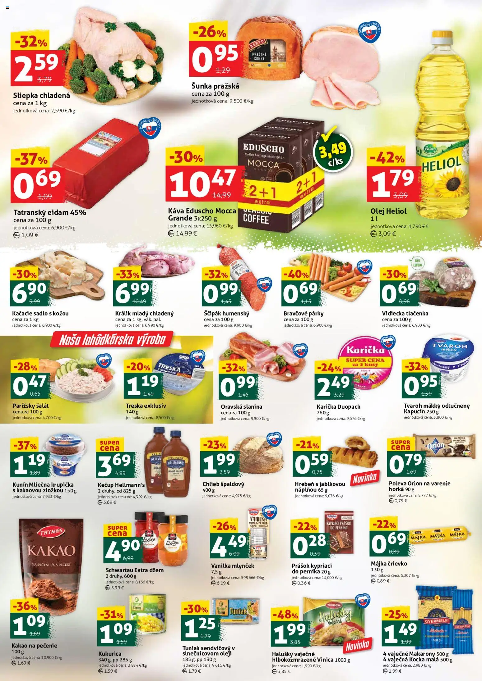 Nové COOP Jednota akcie – leták je platný od 14.11.2025 | Strana: 2 | Produkty: Tuniak, Šalát, Párky, Kukurica