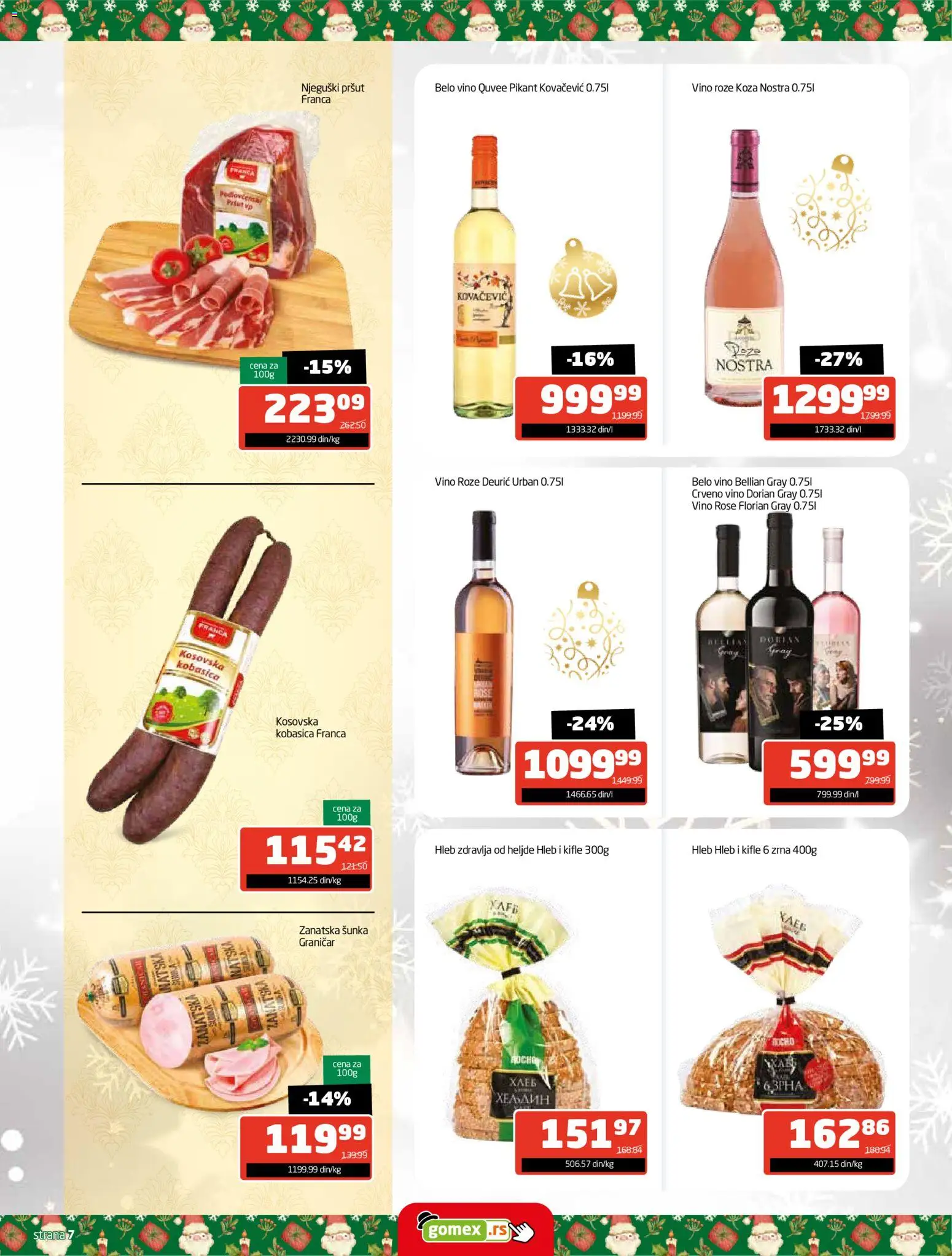 Gomex katalog - važi od 08.12.2025 | Strana: 7 | Proizvode: Pršut, Crveno vino, Šunka, Vino