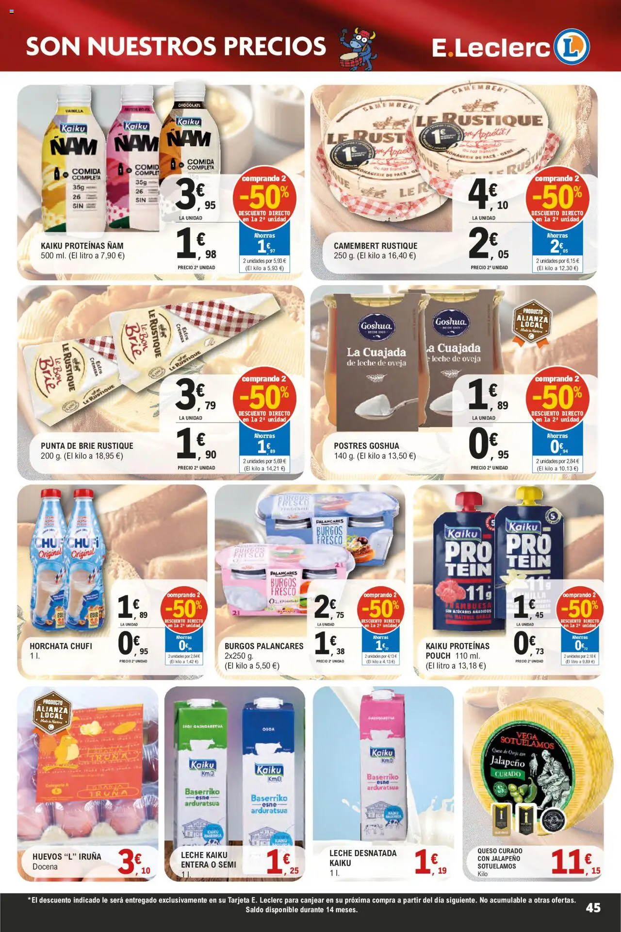 E.Leclerc - Descubre la Calidad y Frescura  │ válido desde el 18.06.2025 | Página: 45 | Productos: Leche desnatada, Queso, Huevos, Chocolate