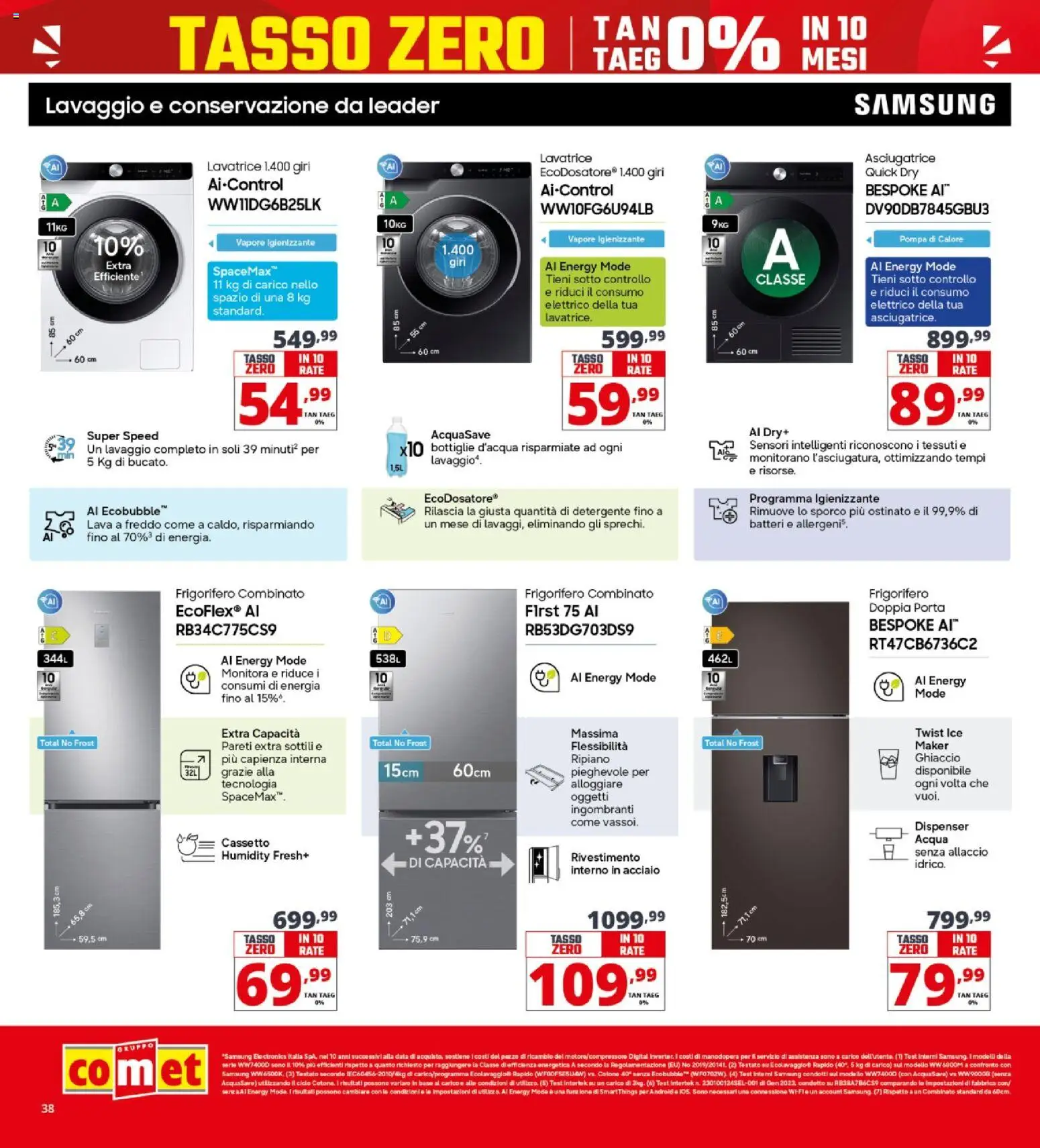 Volantino Comet del 23.04.2026 | Pagina: 38 | Prodotti: Acqua, Lavatrice, Data, Frigorifero