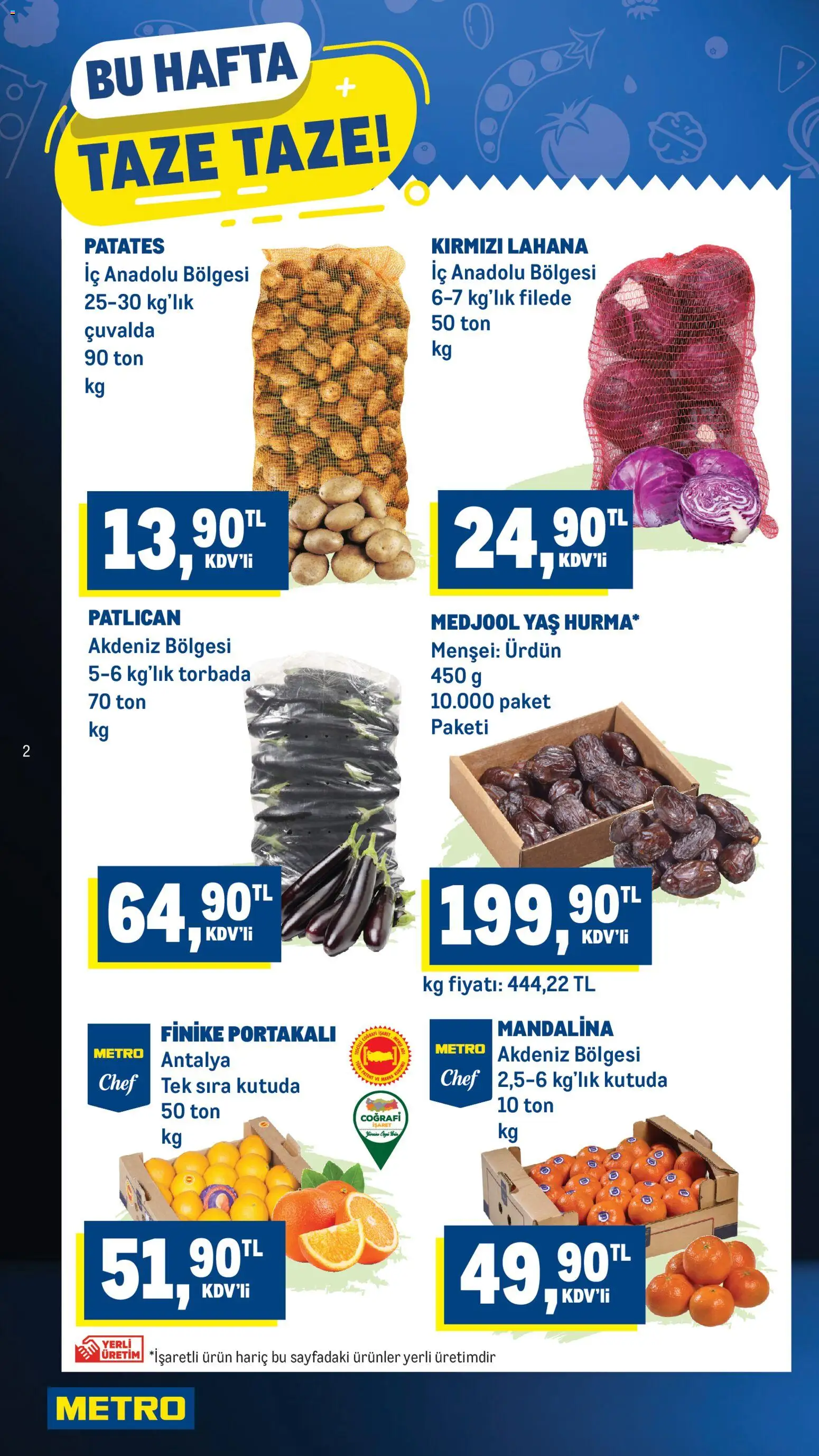 Metro Katalog - 18.02.2026 tarihinden itibaren geçerlidir | Sayfa: 2 | Ürünler: Mandalina, Patates, Patlıcan, Lahana