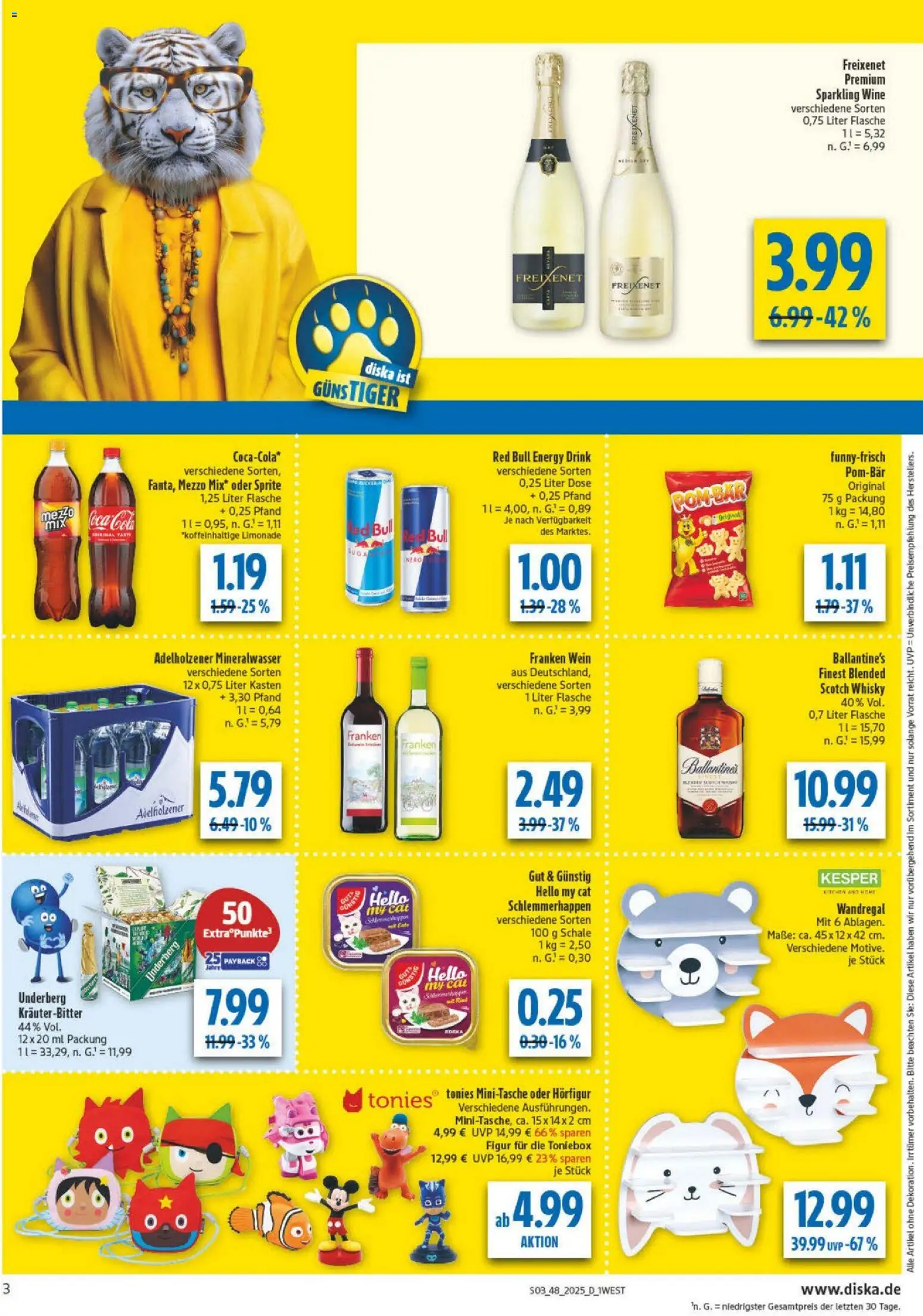 Diska - Diska Angebote Bayern KW48 – gültig ab 24.11.2025 | Seite: 3 | Produkte: Whisky, Wandregal, Coca cola, Wein