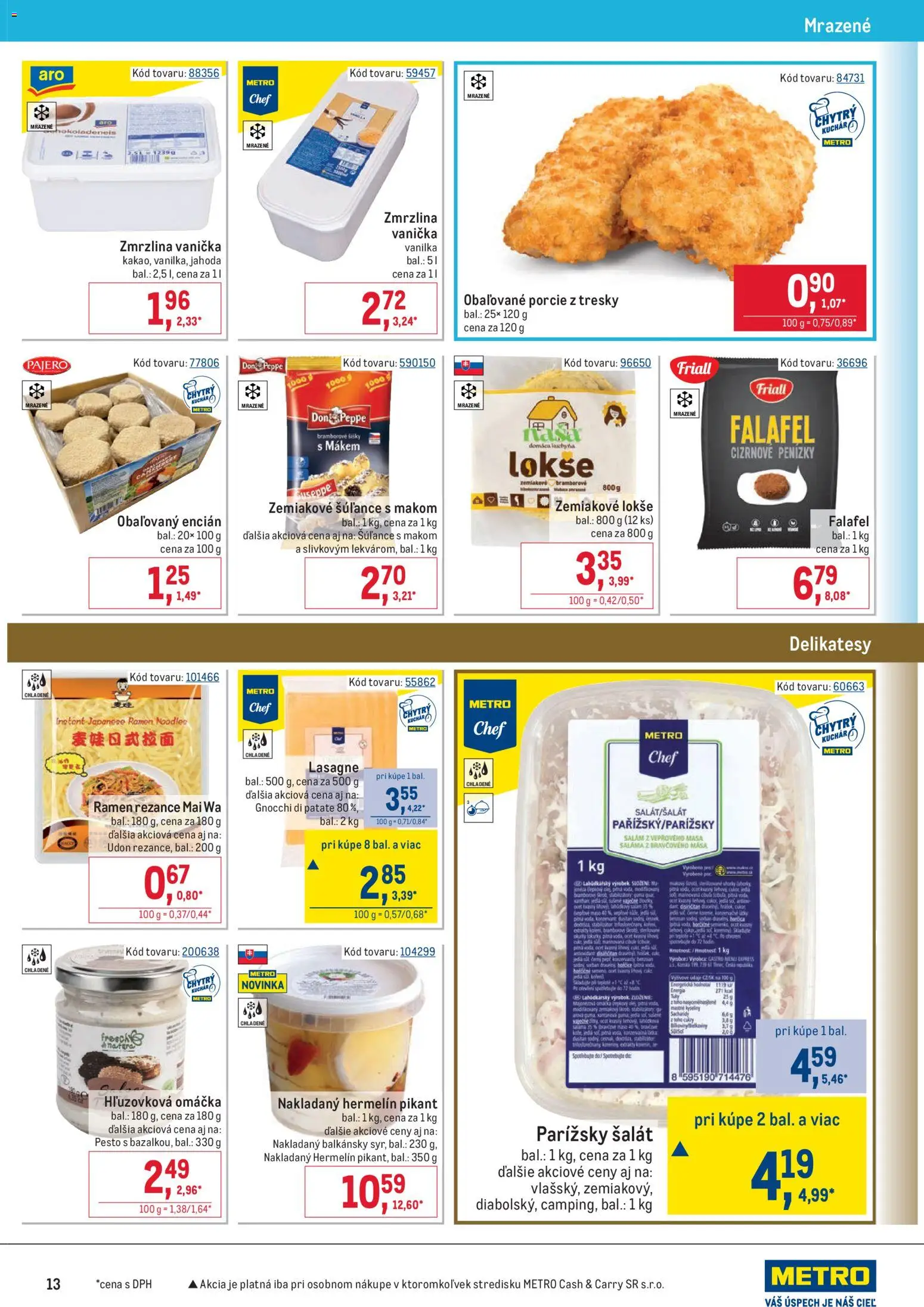 Nové Metro akcie – leták je platný od 19.11.2025 | Strana: 13 | Produkty: Šišky, Zmrzlina, Šalát, Ocot