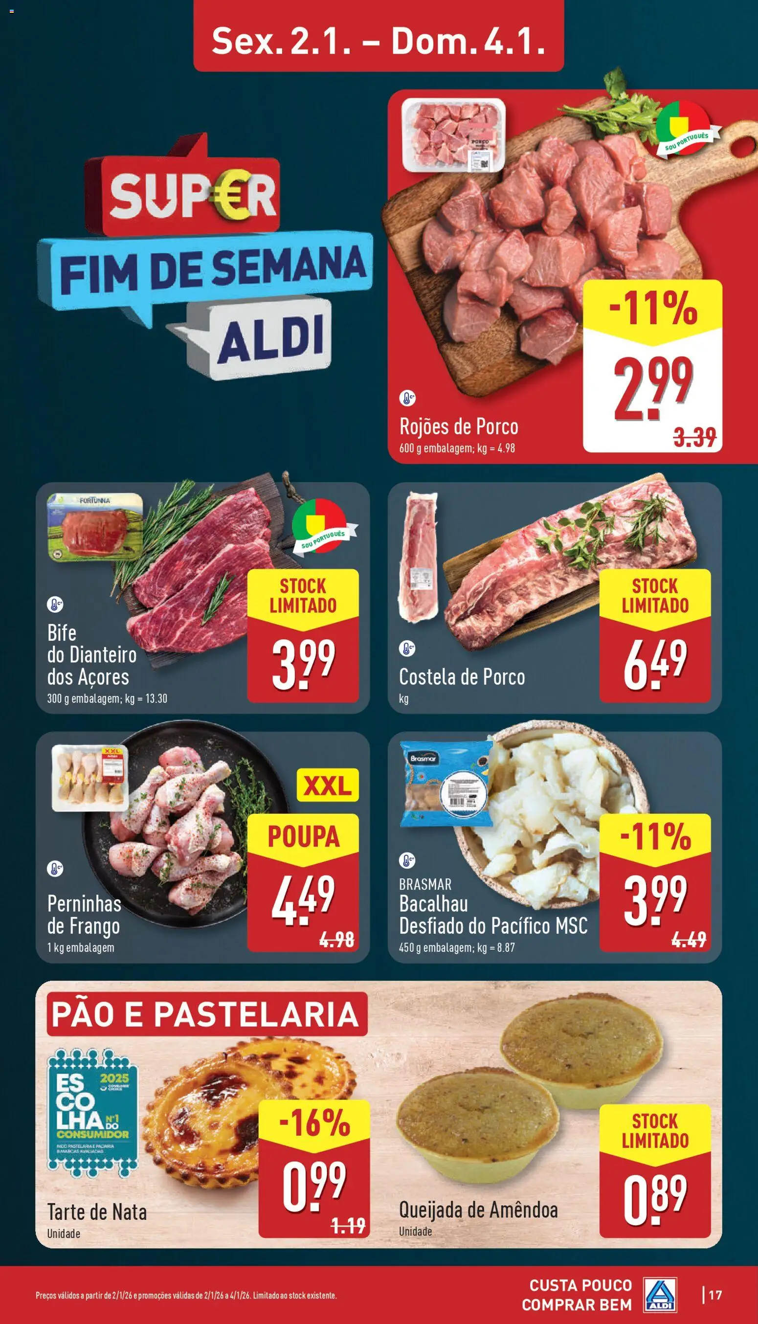 Aldi folheto │ válido de 29.12.2025 | Página: 17 | Produtos: Bacalhau, Frango, Pão, Nata