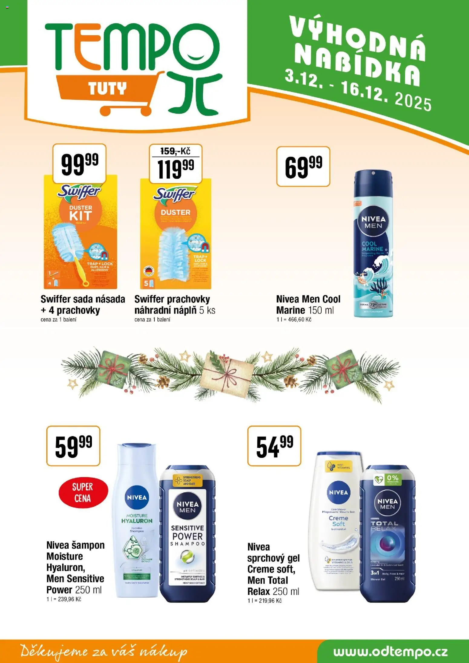 Tempo leták - Tuty od 03.12.2025 | Strana: 14 | Produkty: Sprchový gel, Nivea, Swiffer, Šampon