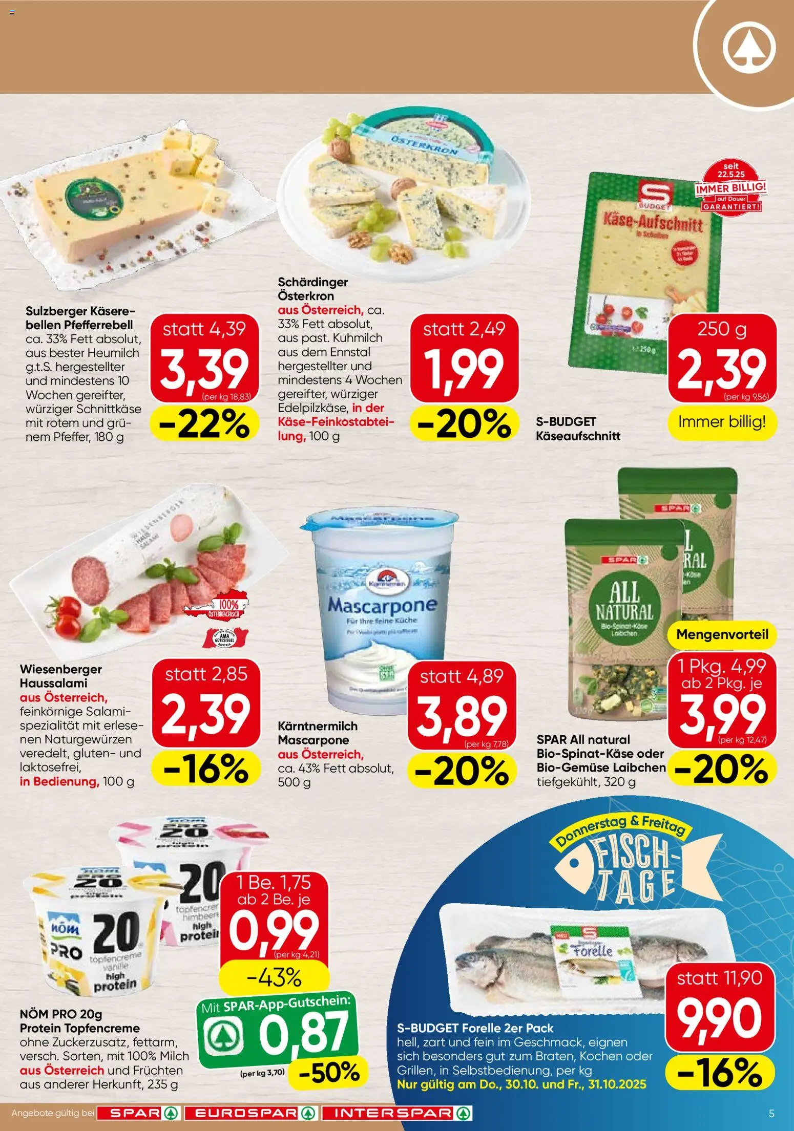 Spar Flugblatt - Niederösterreich gültig ab 30.10.2025 | Seite: 5 | Produkte: Himbeere, Milch, Salami, Fisch