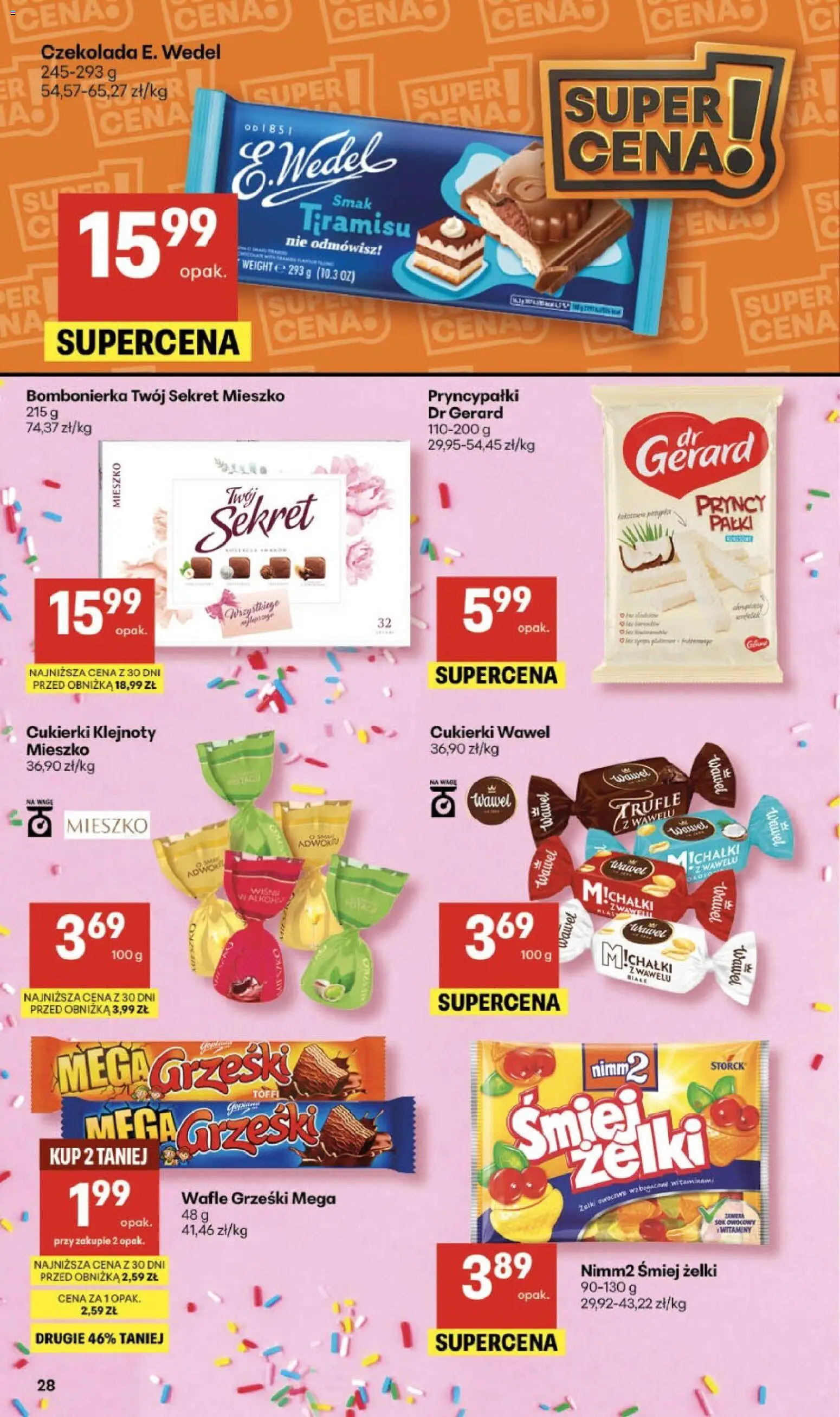 Delikatesy Centrum gazetka - Sklepy Własne od 05.03.2026 | Strona: 28 | Produkty: Wafle, Bombonierka, Żelki, Cukierki