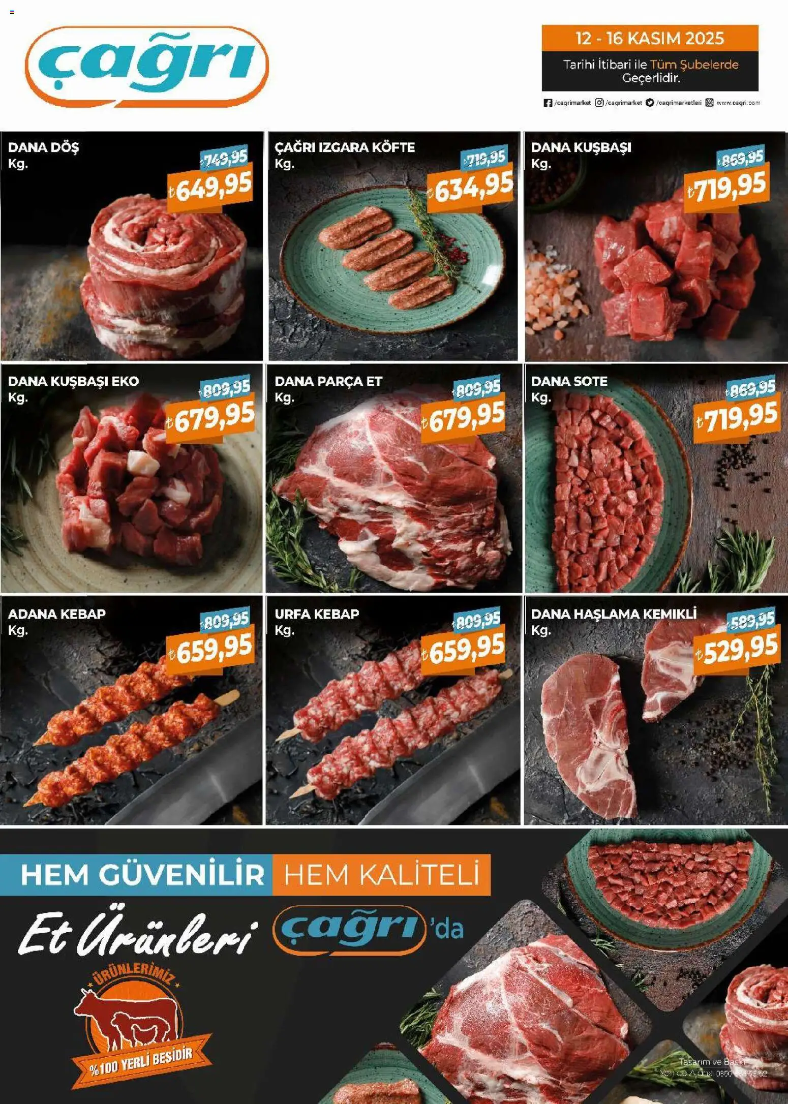 Çağrı Market - Kasap Katalog - 12.11.2025 tarihinden itibaren geçerlidir | Sayfa: 1 | Ürünler: Dana kuşbaşı, Izgara köfte, Izgara