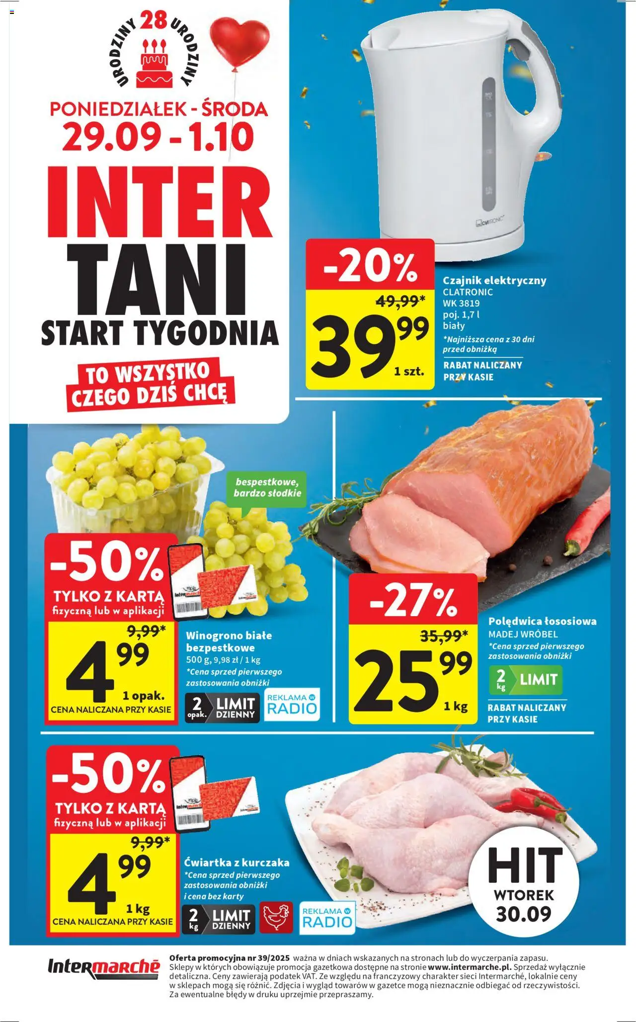 Intermarche Gazetka od 25.09.2025 | Strona: 48 | Produkty: Karta, Winogrono, Czajnik, Ćwiartka z kurczaka