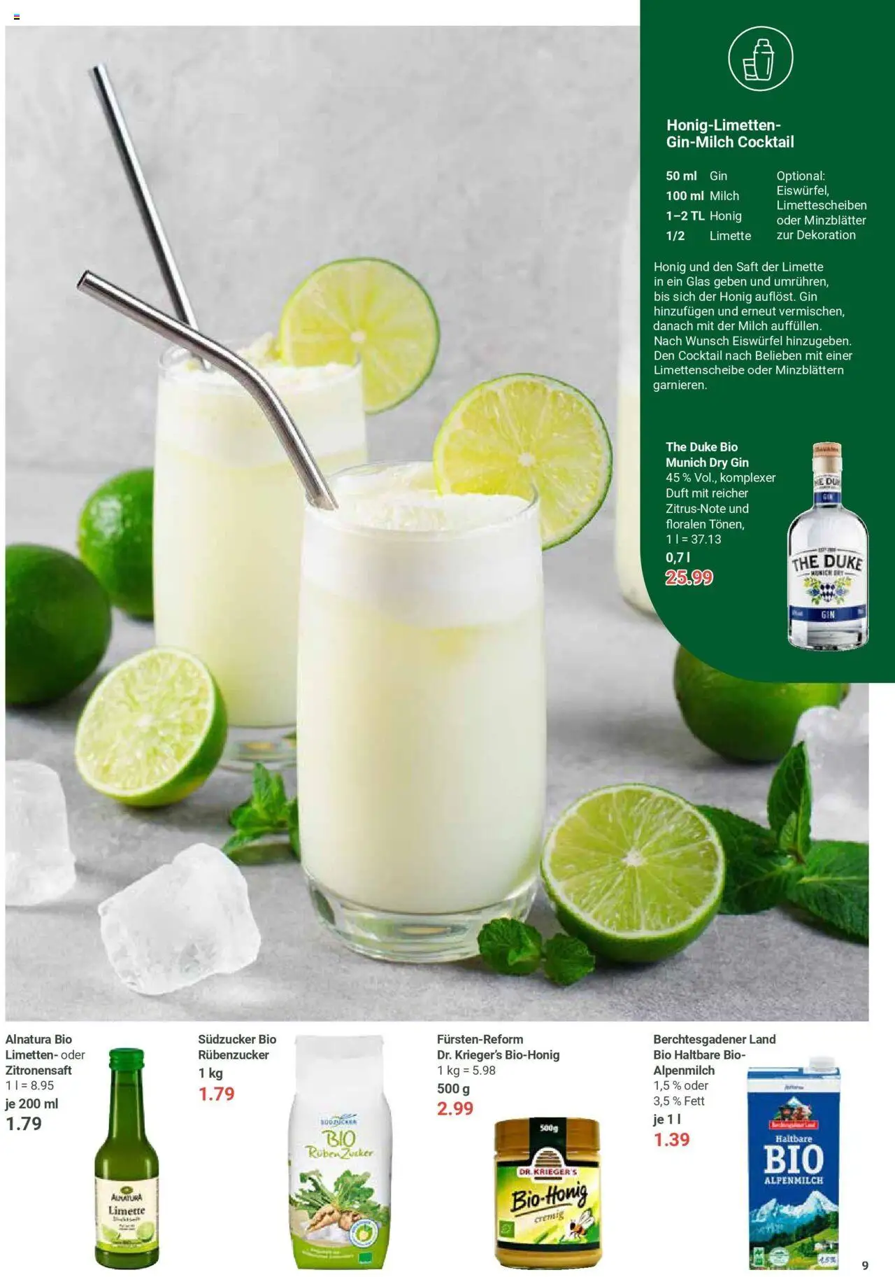 Globus prospekt Idar-Oberstein	 - gültig ab dem 22.06.2025 | Seite: 9 | Produkte: Milch, Limetten, Zucker, Limette