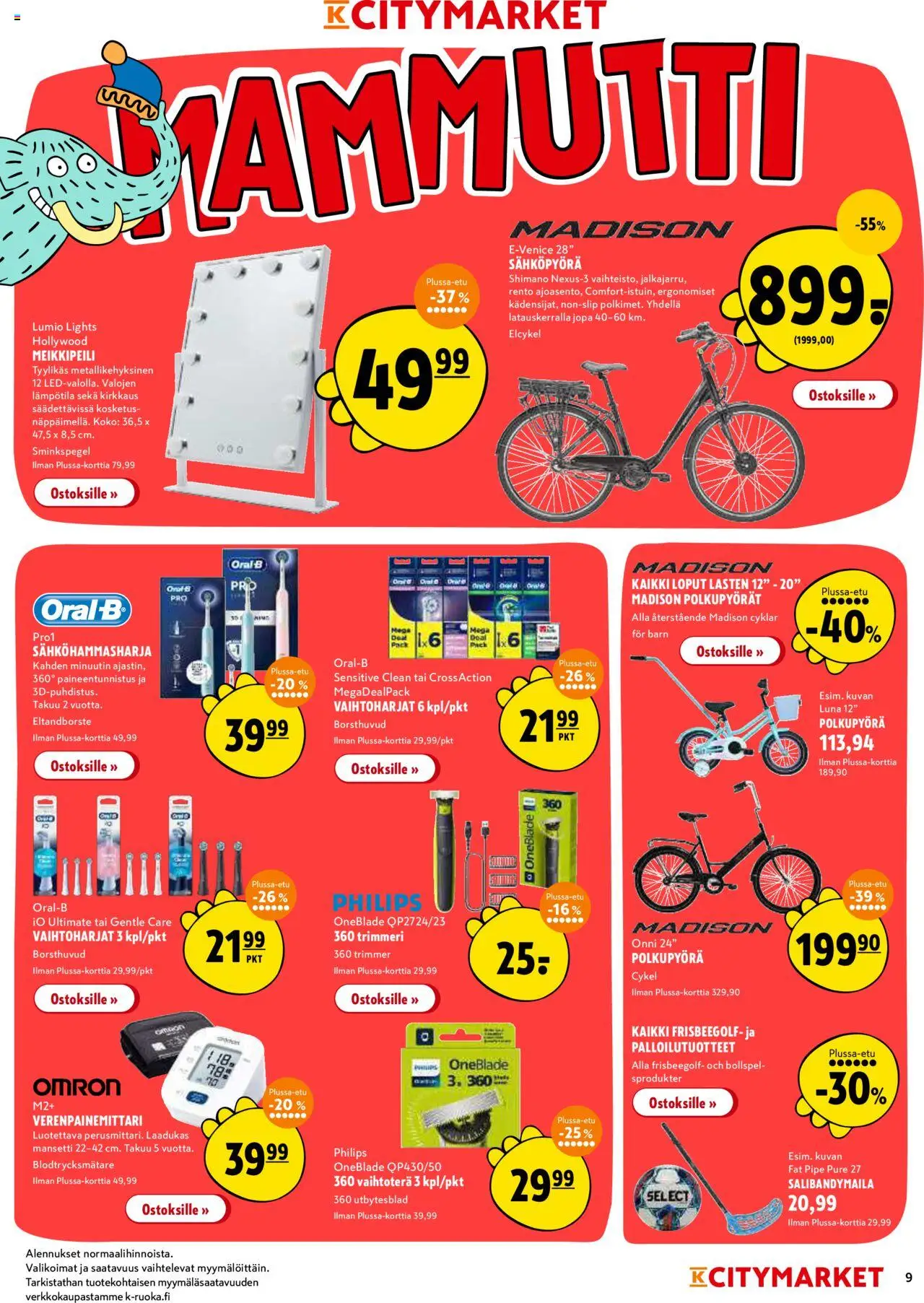  | Sivu: 9 | Tuotteet: Sähköhammasharja, Meikkipeili, Sähköpyörä, Trimmeri