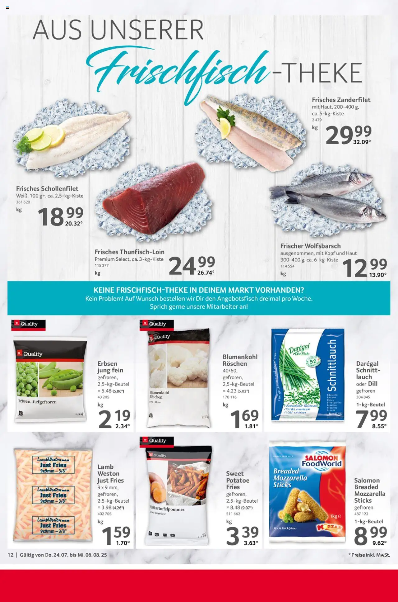 Selgros  Gastro - gültig ab dem 24.07.2025 | Seite: 12 | Produkte: Mozzarella, Blumenkohl, Dill, Erbsen