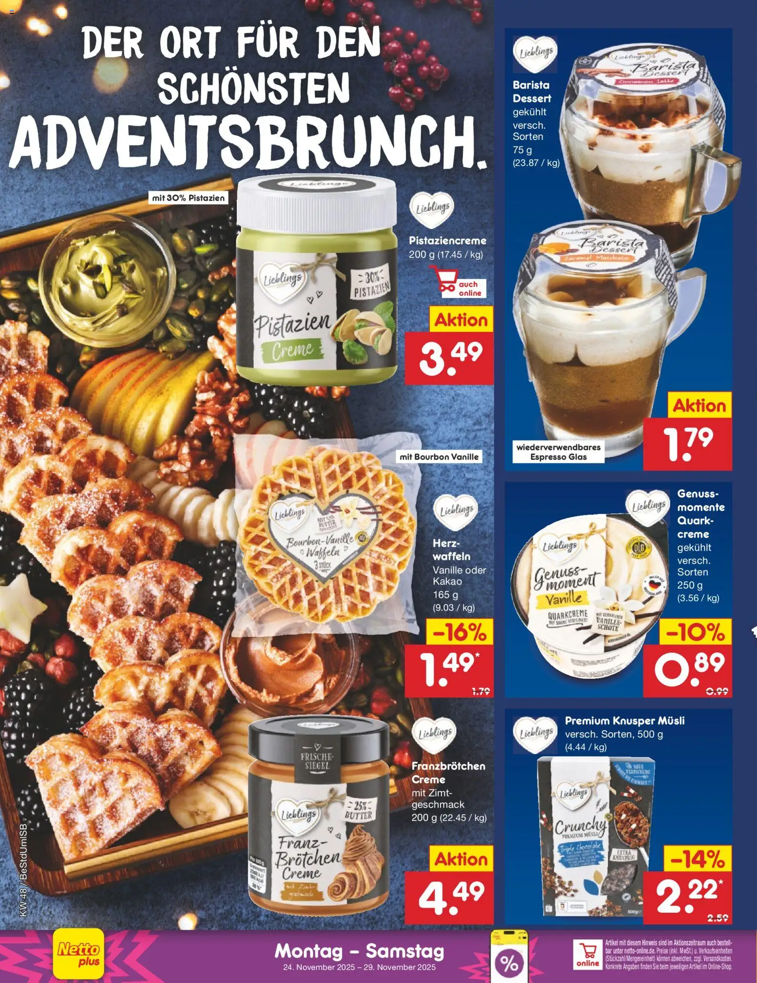 Netto Marken-Discount - Black Friday – gültig ab 24.11.2025 | Seite: 16 | Produkte: Musli, Pistazien, Creme, Bourbon