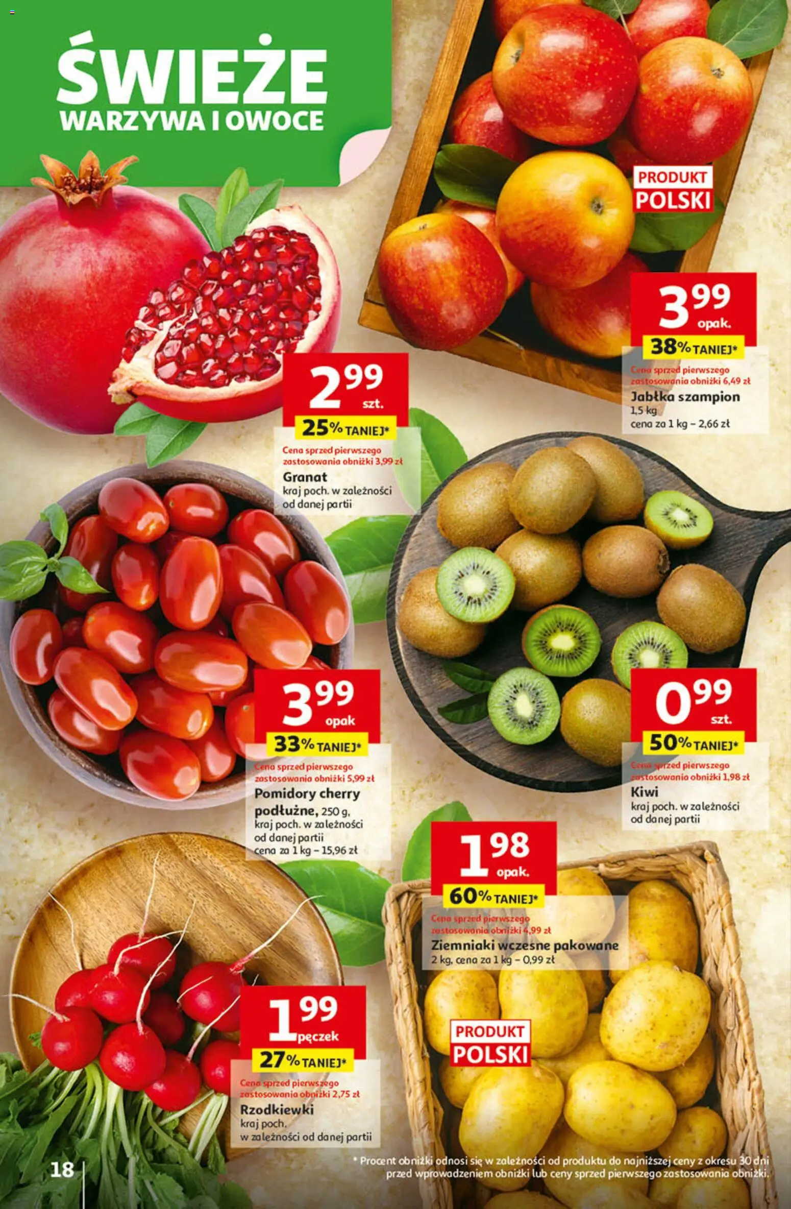 Auchan Gazetka - Wielkie Przeboje Cenowe Hipermarket od 02.01.2026 | Strona: 18 | Produkty: Jabłka, Pomidory, Kiwi, Ziemniaki