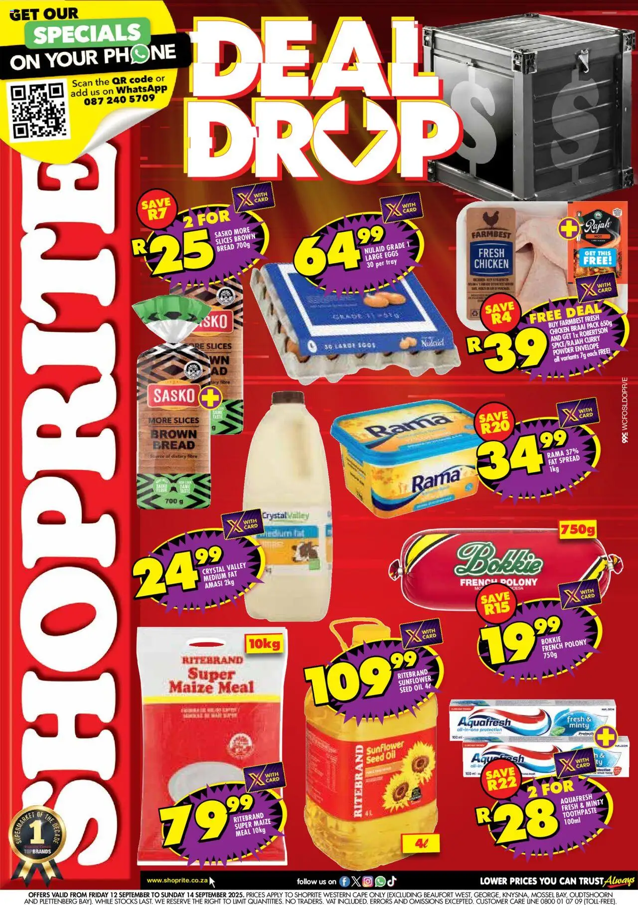 New Shoprite catalogue – valid from 12.09.2025 | Page: 1 | Products: Phone, Oil, Chicken, Fat spread