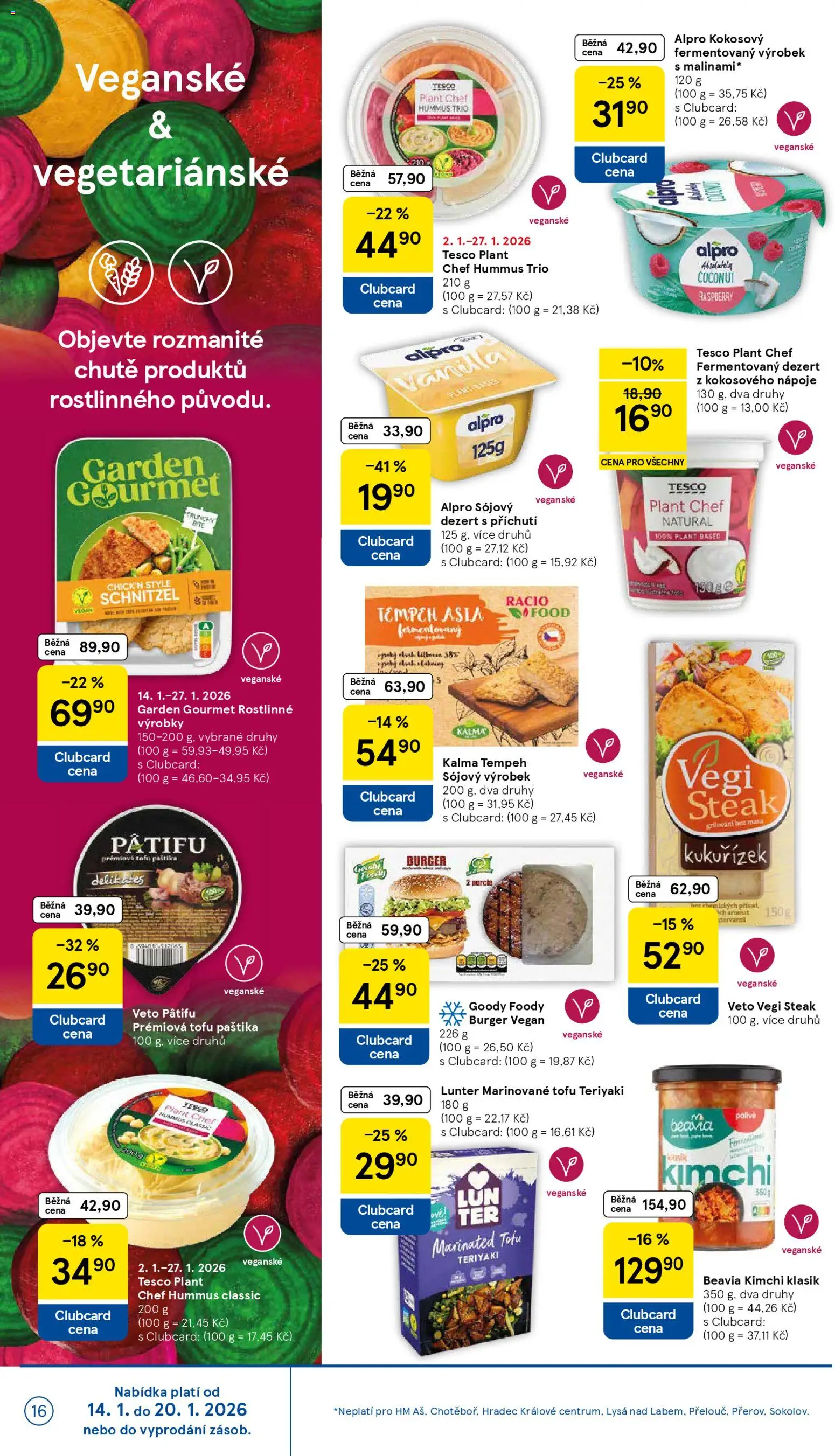 Tesco leták - Hypermarket od 14.01.2026 | Strana: 16 | Produkty: Vegan, Hummus, Kimchi, Paštika