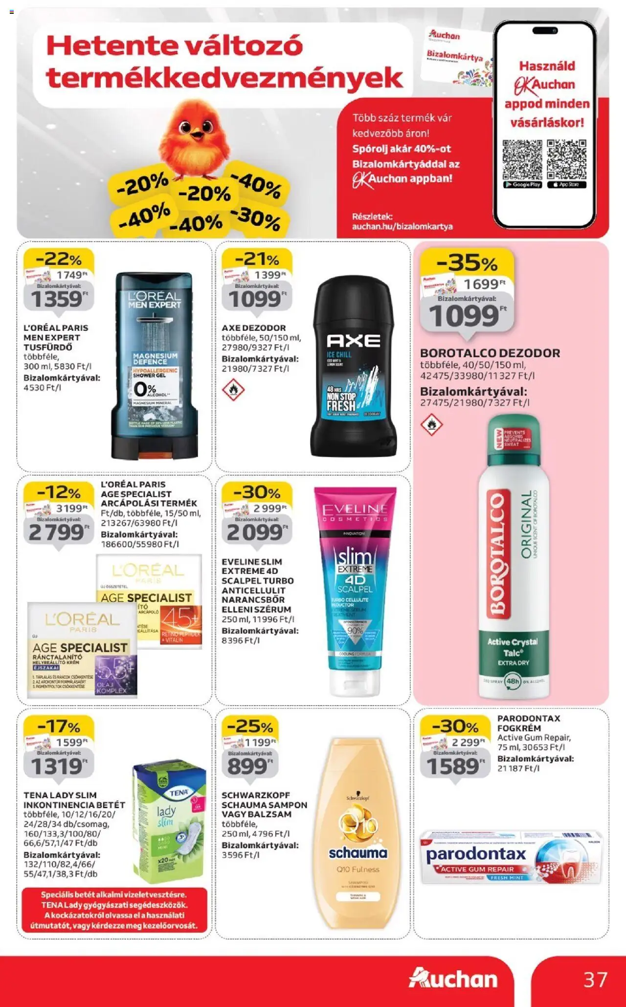 Auchan akciós ujság - amely érvényes a következő dátumtól: 04.09.2025 | Oldal: 37 | Termékek: Sampon, Olaj, Tusfürdő, Dezodor