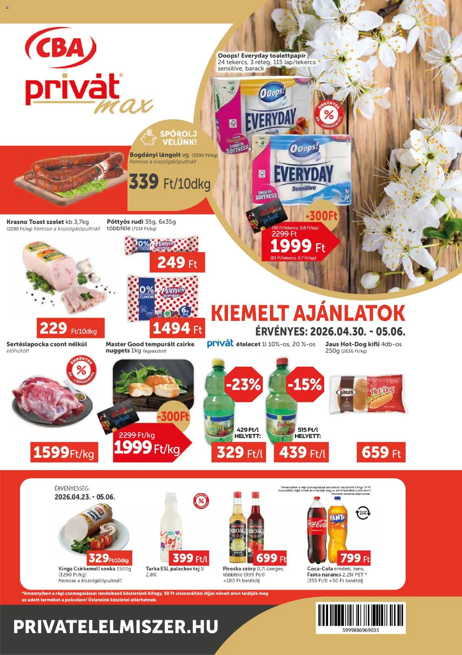 PRIVÁT akciós ujság - amely érvényes a következő dátumtól: 30.04.2026 | Oldal: 1 | Termékek: Szörp, Fanta, Csirkemell sonka, Narancs