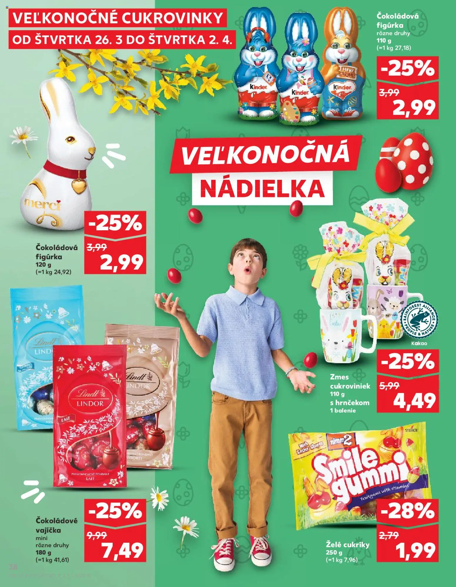 Nové Kaufland akcie – leták je platný od 26.03.2026 | Strana: 38 | Produkty: Lindor, Lindt, Kinder, Cukríky