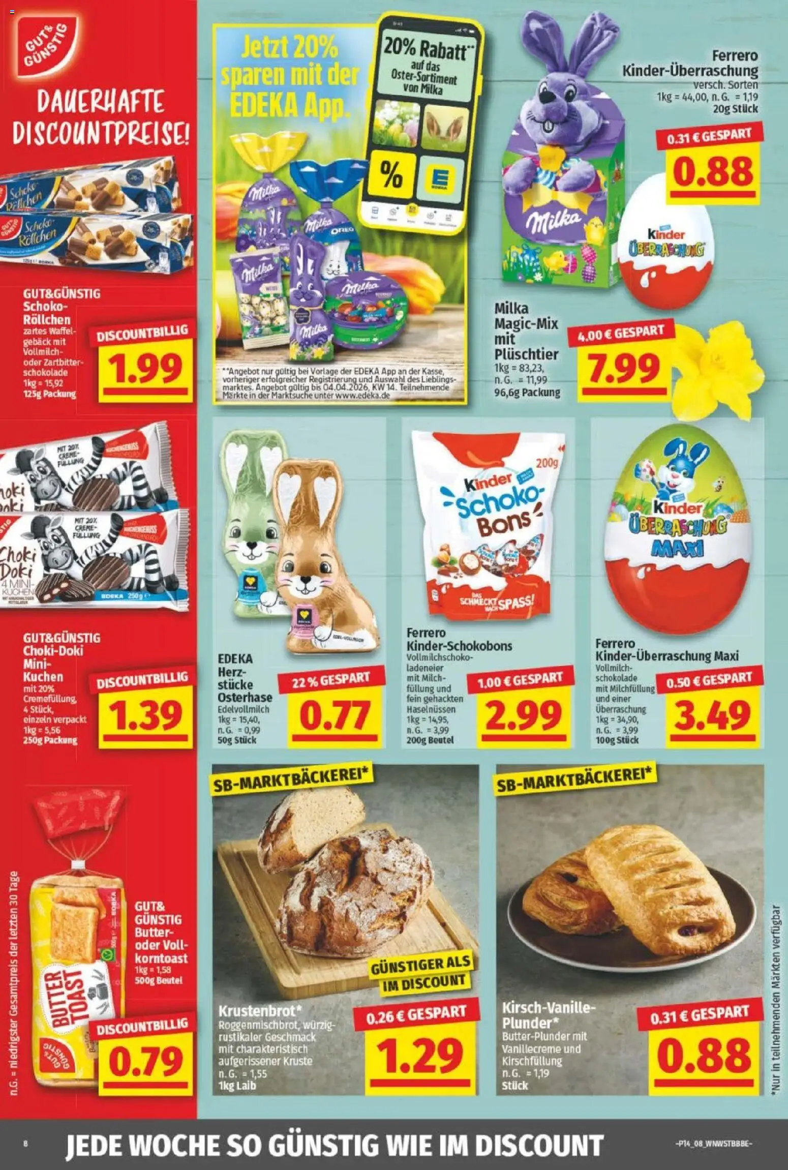 NP Discount Prospekt – gültig ab 30.03.2026 | Seite: 8 | Produkte: Milch, Toast, Milka, Kuchen