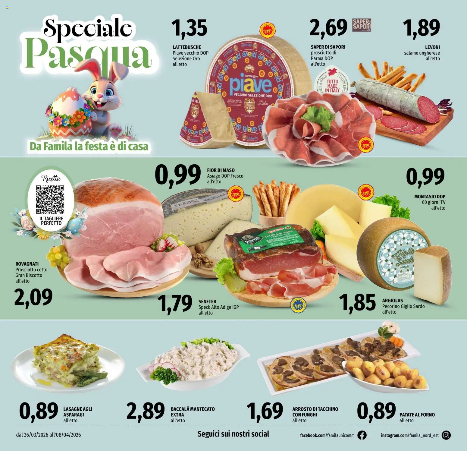 Volantino Famila del 26.03.2026 | Pagina: 8 | Prodotti: Arrosto, Prosciutto, Asparagi, Pecorino