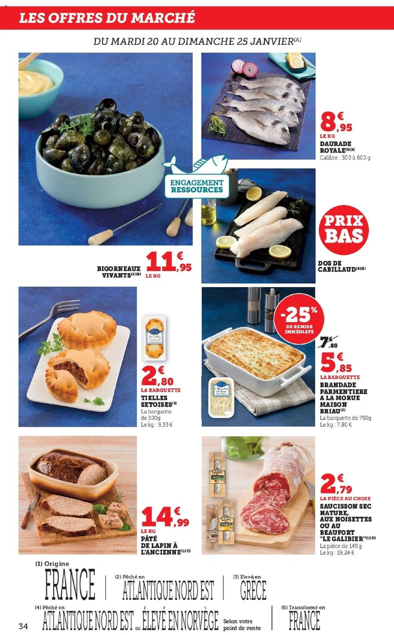 {H1} | Page: 34 | Produits: Saucisson, Beaufort, Pêche, Morue