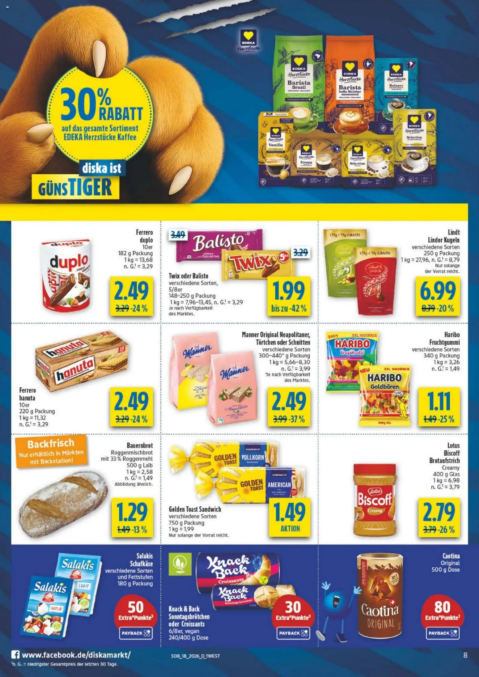 Diska - Diska Angebote Bayern KW18 – gültig ab 27.04.2026 | Seite: 8 | Produkte: Toast, Twix, Salakis, Lindt