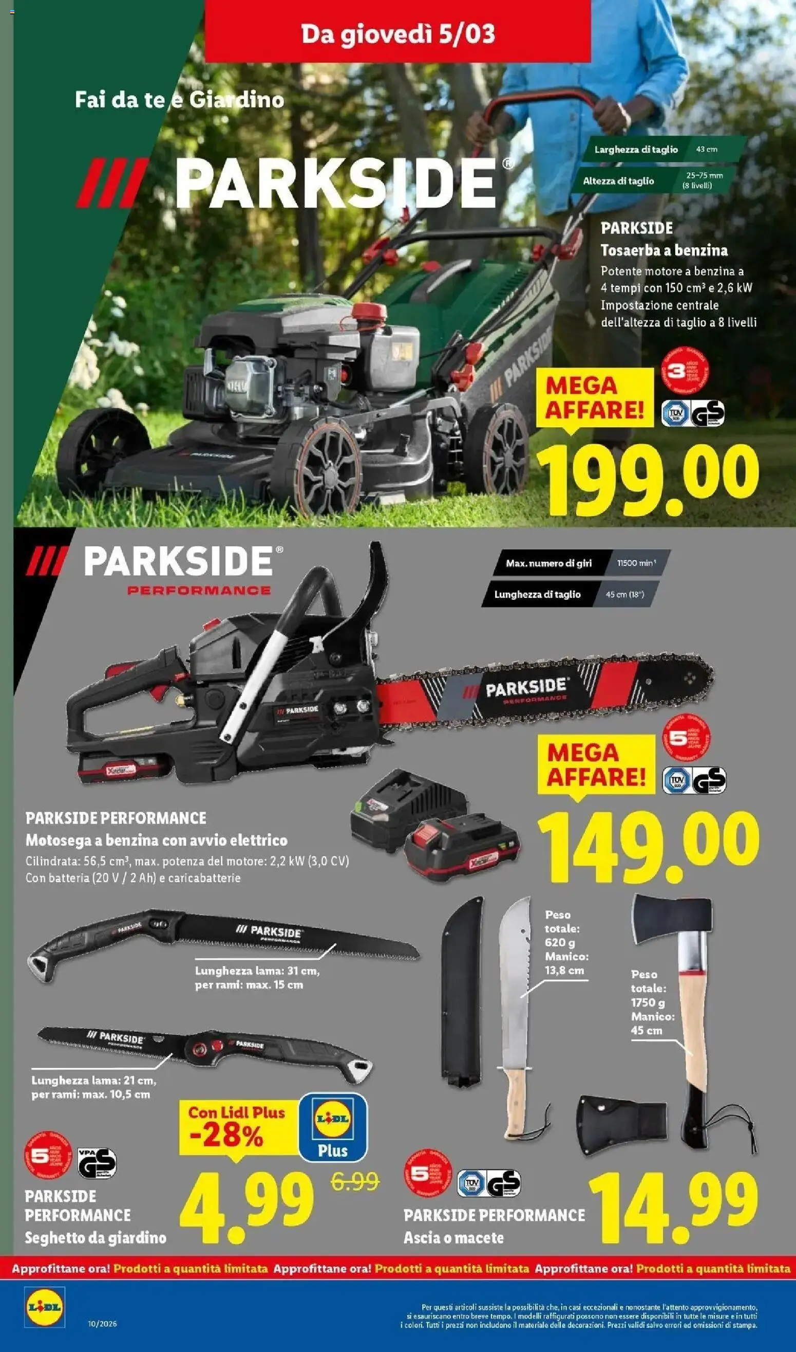 Volantino Lidl del 01.03.2026 | Pagina: 44 | Prodotti: Tè, Motosega, Ascia, Batteria