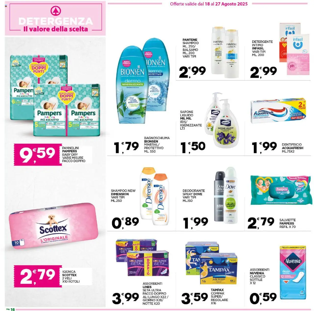 Volantino Despar del 24.08.2025 | Pagina: 17 | Prodotti: Bagnoschiuma, Dentifricio, Detergente, Pampers