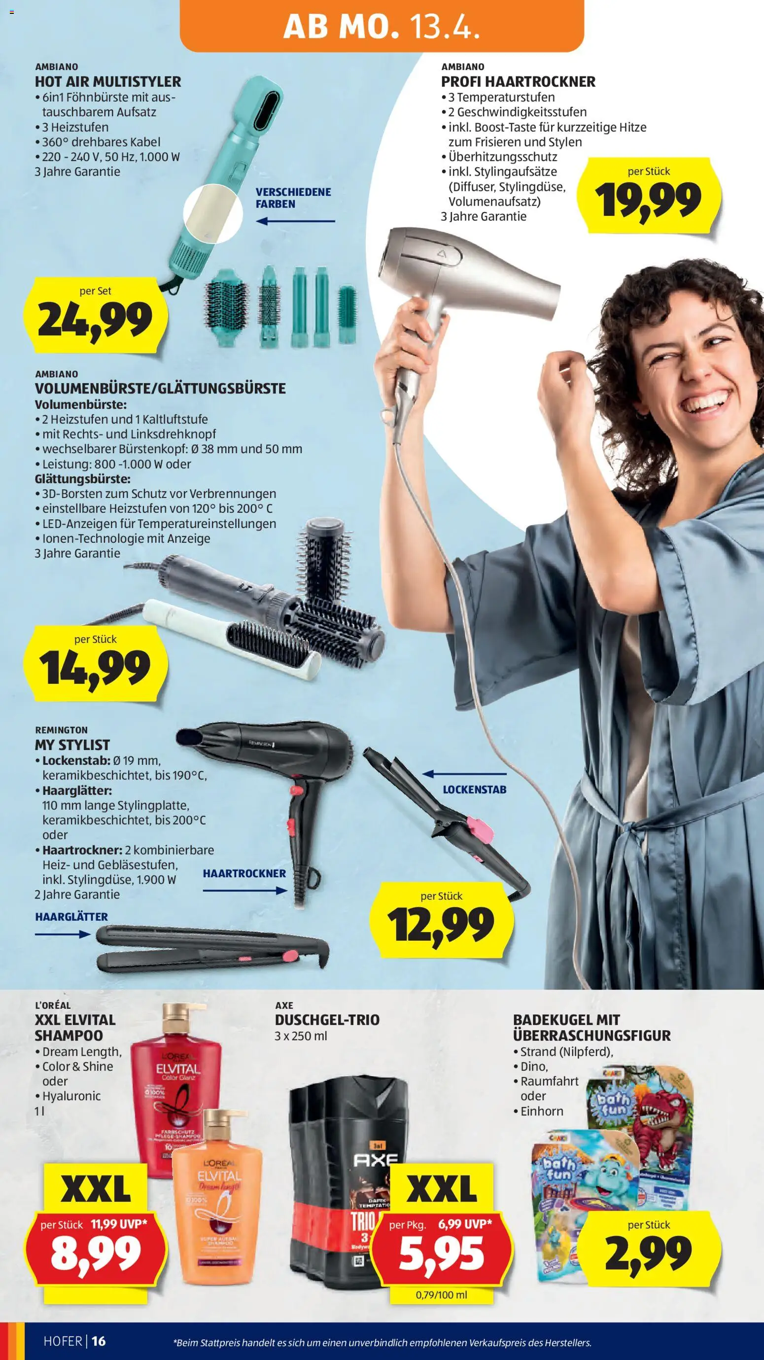 Hofer Flugblatt gültig ab 08.04.2026 | Seite: 20 | Produkte: Kabel, Lockenstab, Haarglätter, Shampoo