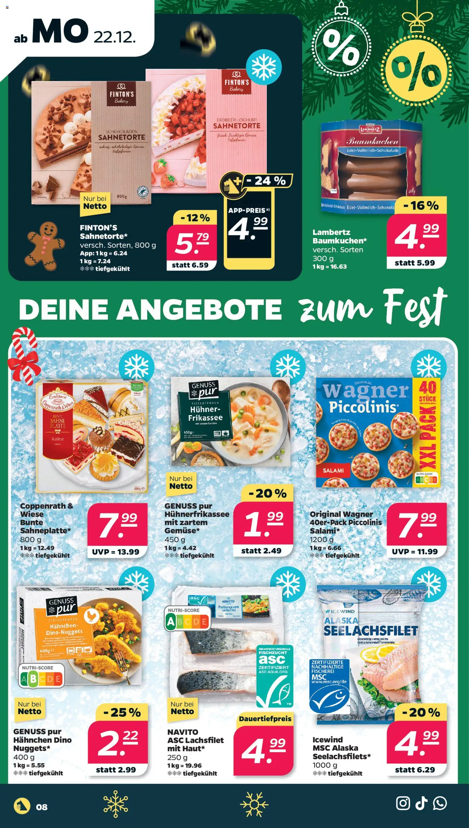 Netto Prospekt 	 – gültig ab 22.12.2025 | Seite: 8 | Produkte: Hahnchen, Piccolinis, Salami