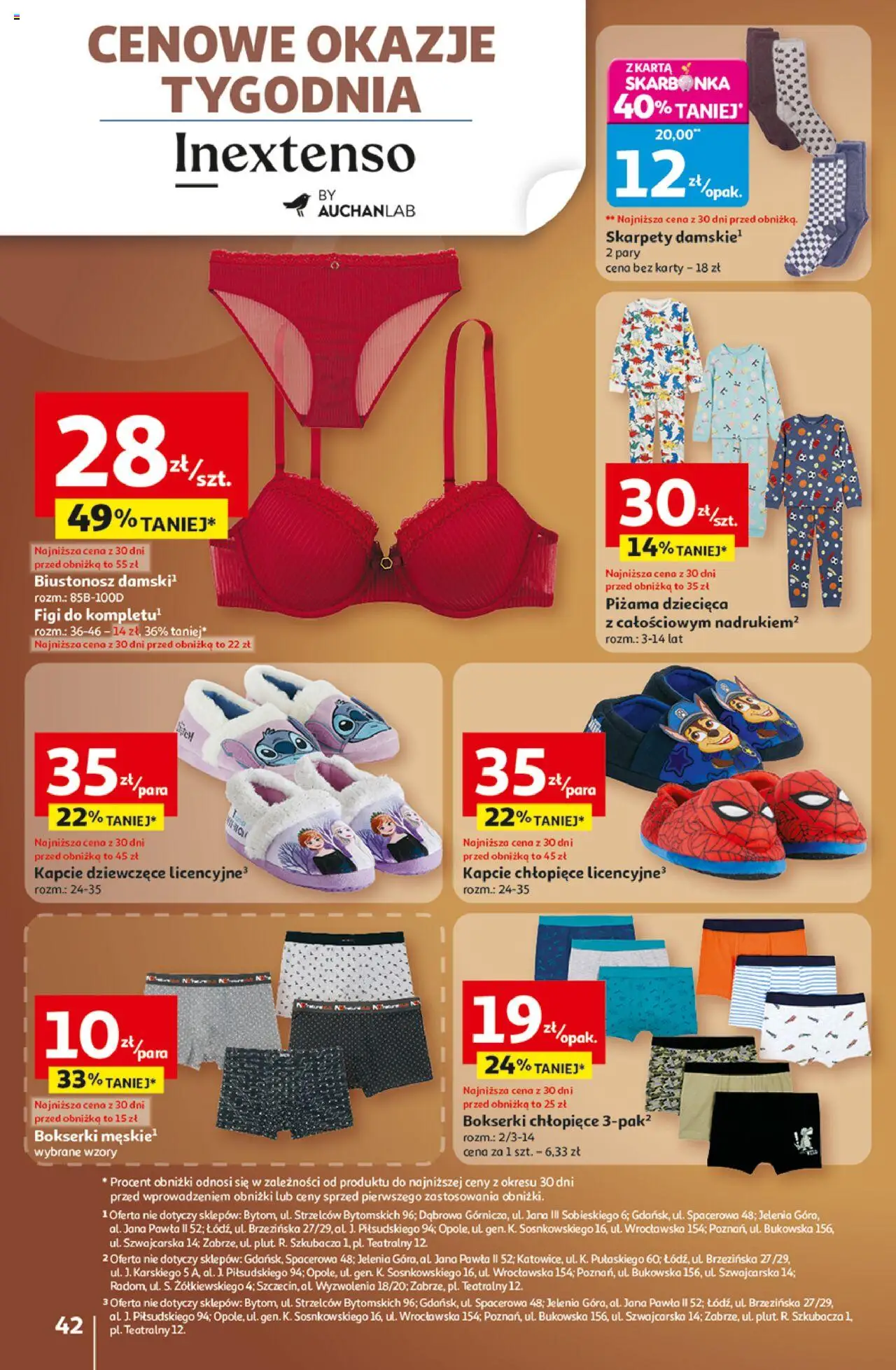 Auchan Gazetka - Wielkie przeboje cenowe Hipermarket od 23.10.2025 | Strona: 42 | Produkty: Biustonosz, Piżama, Bokserki, Kapcie