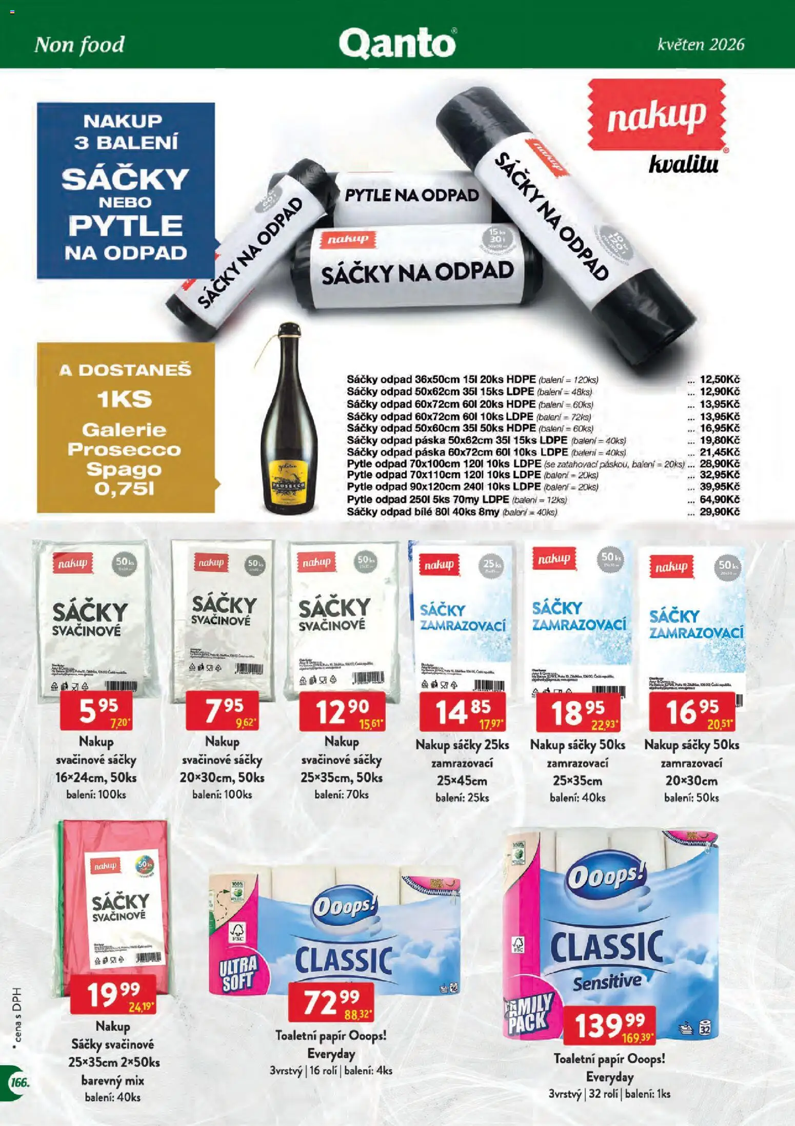 Astur & Qanto leták - Velkoobchod 05/2026 od 01.05.2026 | Strana: 166 | Produkty: Prosecco, Toaletní papír, Svačinové sáčky, Pytle na odpad