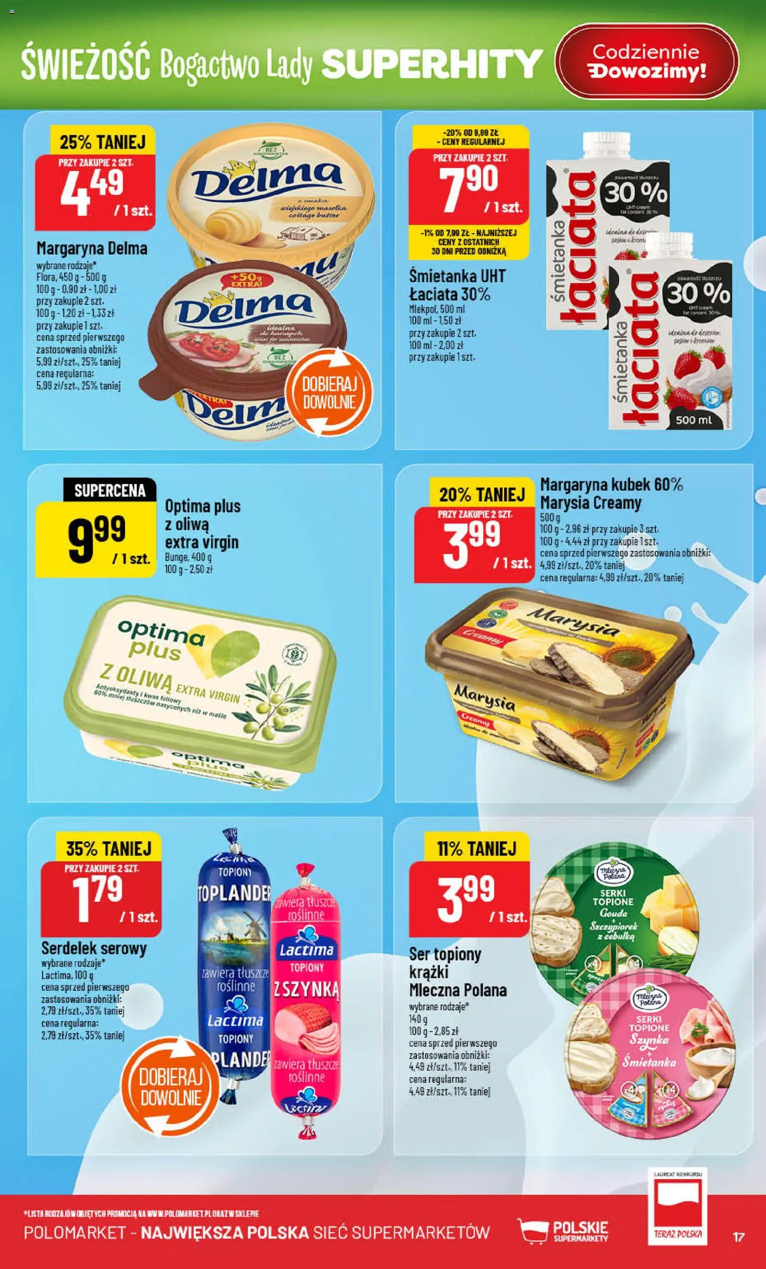POLOmarket Gazetka od 07.01.2026 | Strona: 17 | Produkty: Ser topiony, Szynka, Margaryna, Oliwa extra virgin