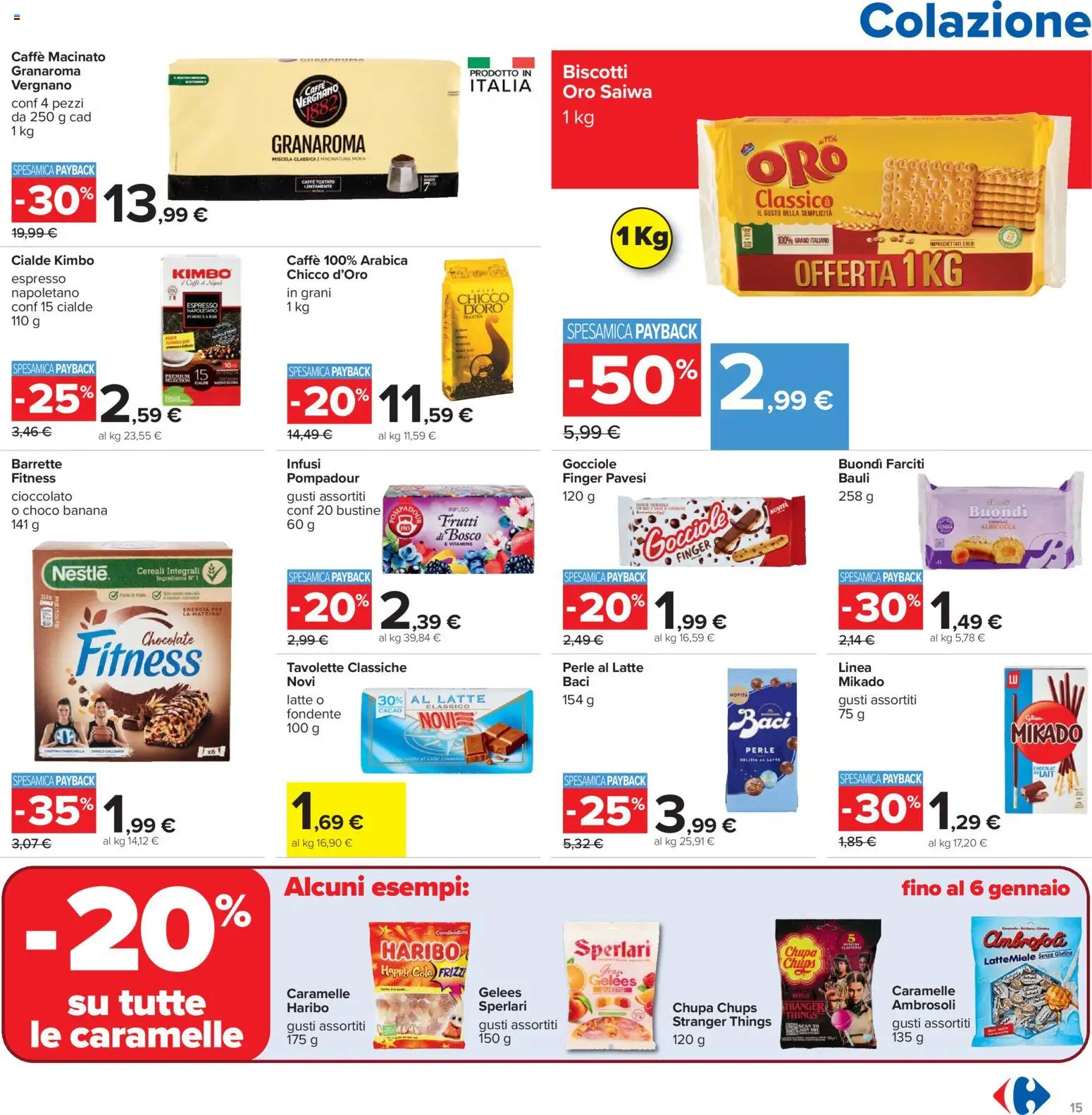 Volantino Carrefour del 02.01.2026 | Pagina: 15 | Prodotti: Caffè, Cioccolato, Cereali, Macinato