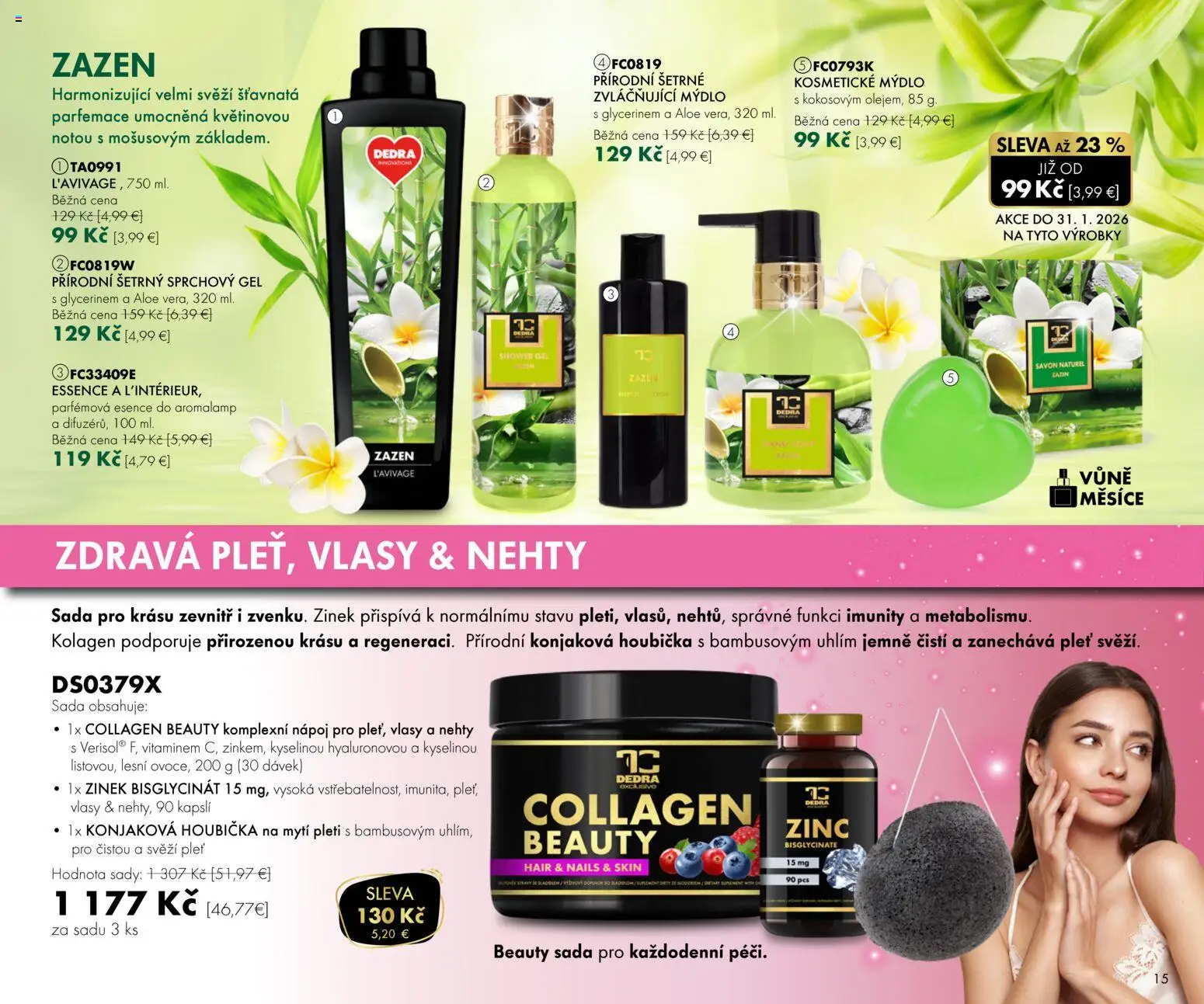 Nové Dedra akcie – leták je platný od 01.01.2026 | Strana: 15 | Produkty: Kolagén, Mydlo, Sprchový gél