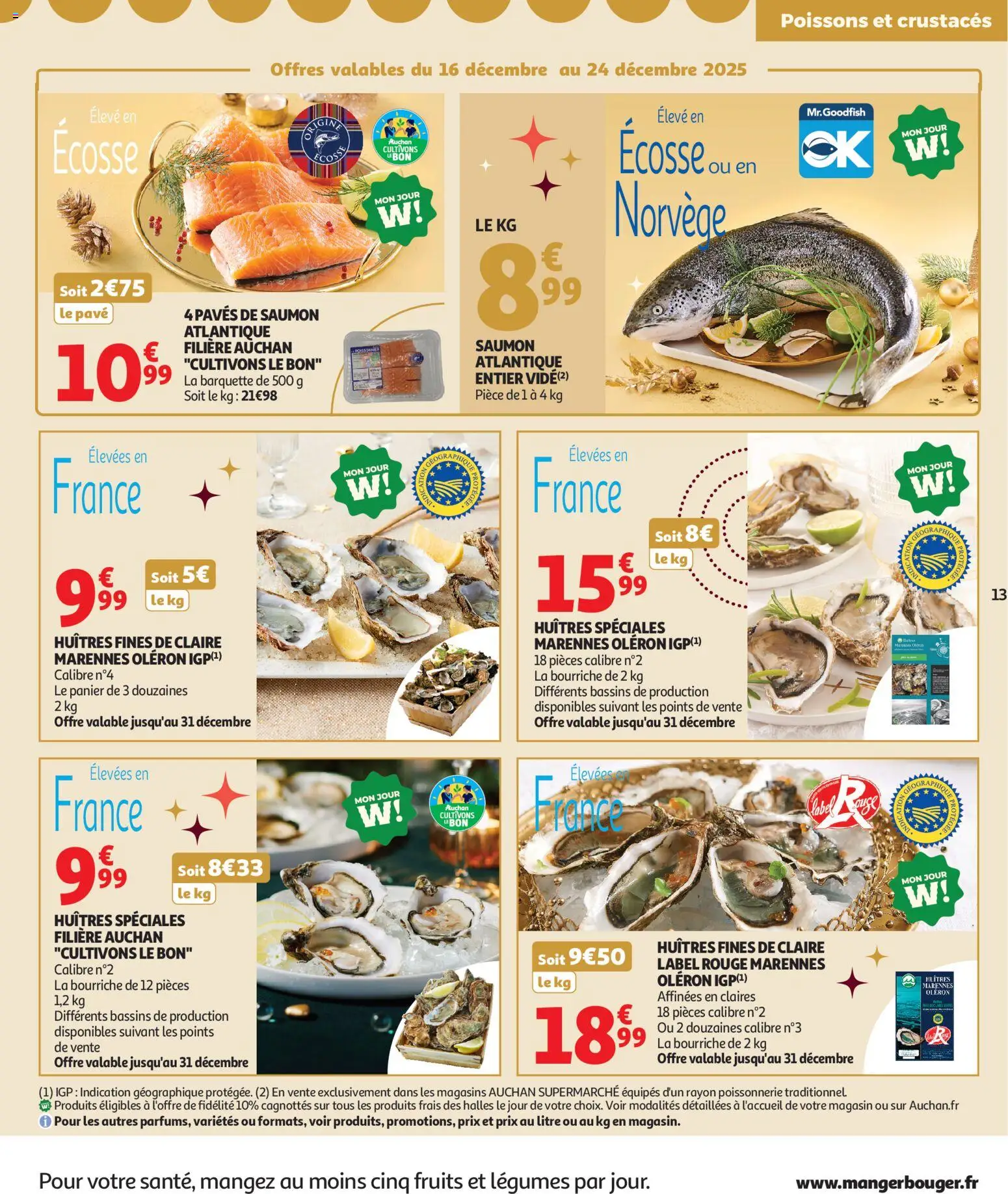 {H1} | Page: 13 | Produits: Poissonnerie, Huîtres fines, Huîtres, Saumon