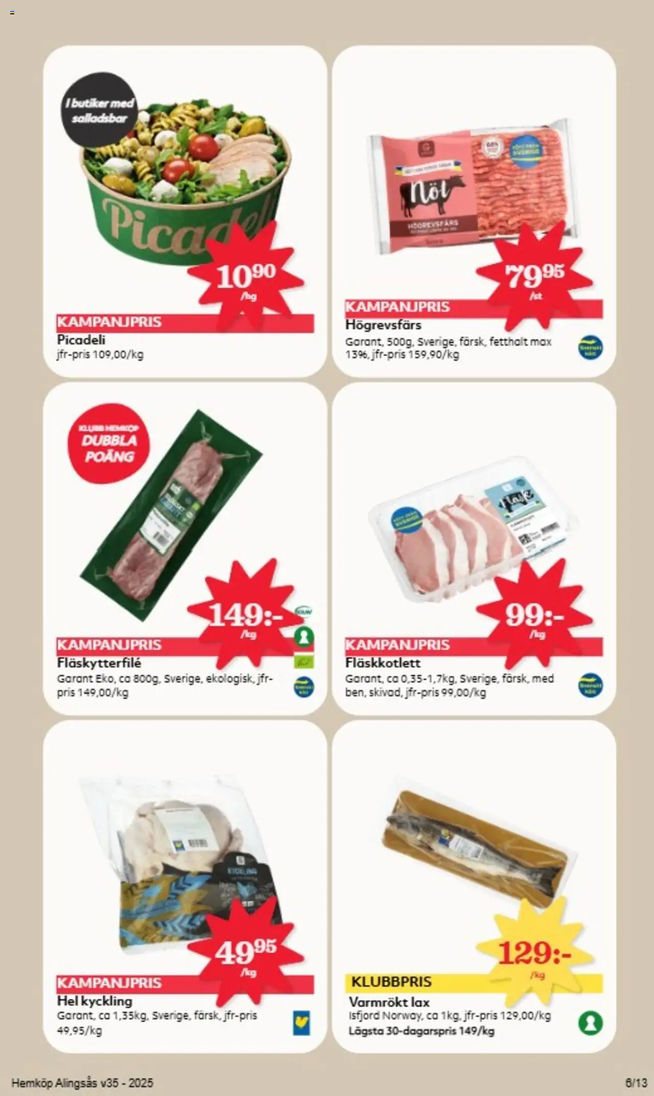 Hemköp reklamblad aktuell från 25.08.2025 | Sida: 6 | Produkter: Fläskytterfilé, Lax