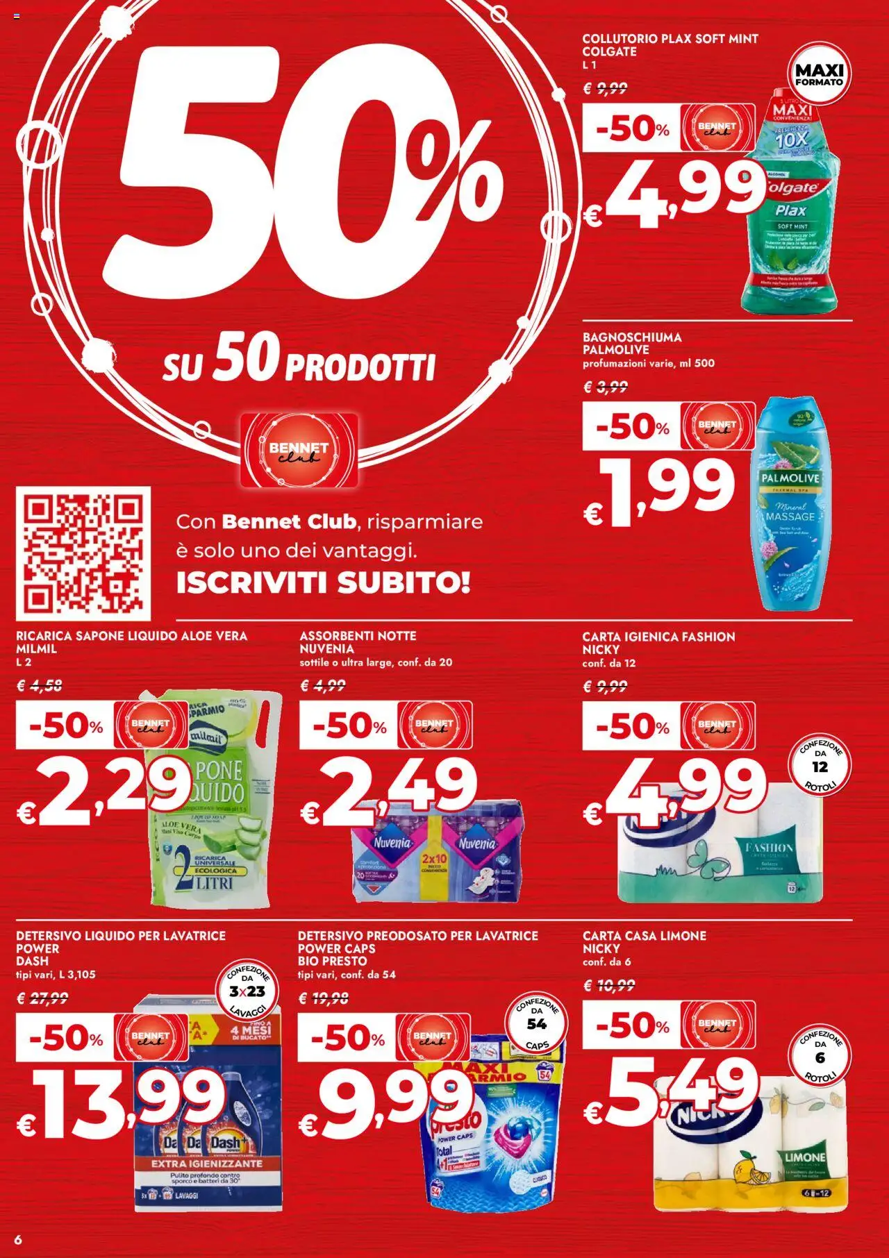 Volantino bennet del 31.07.2025 | Pagina: 6 | Prodotti: Carta igienica, Sapone, Bagnoschiuma, Lavatrice