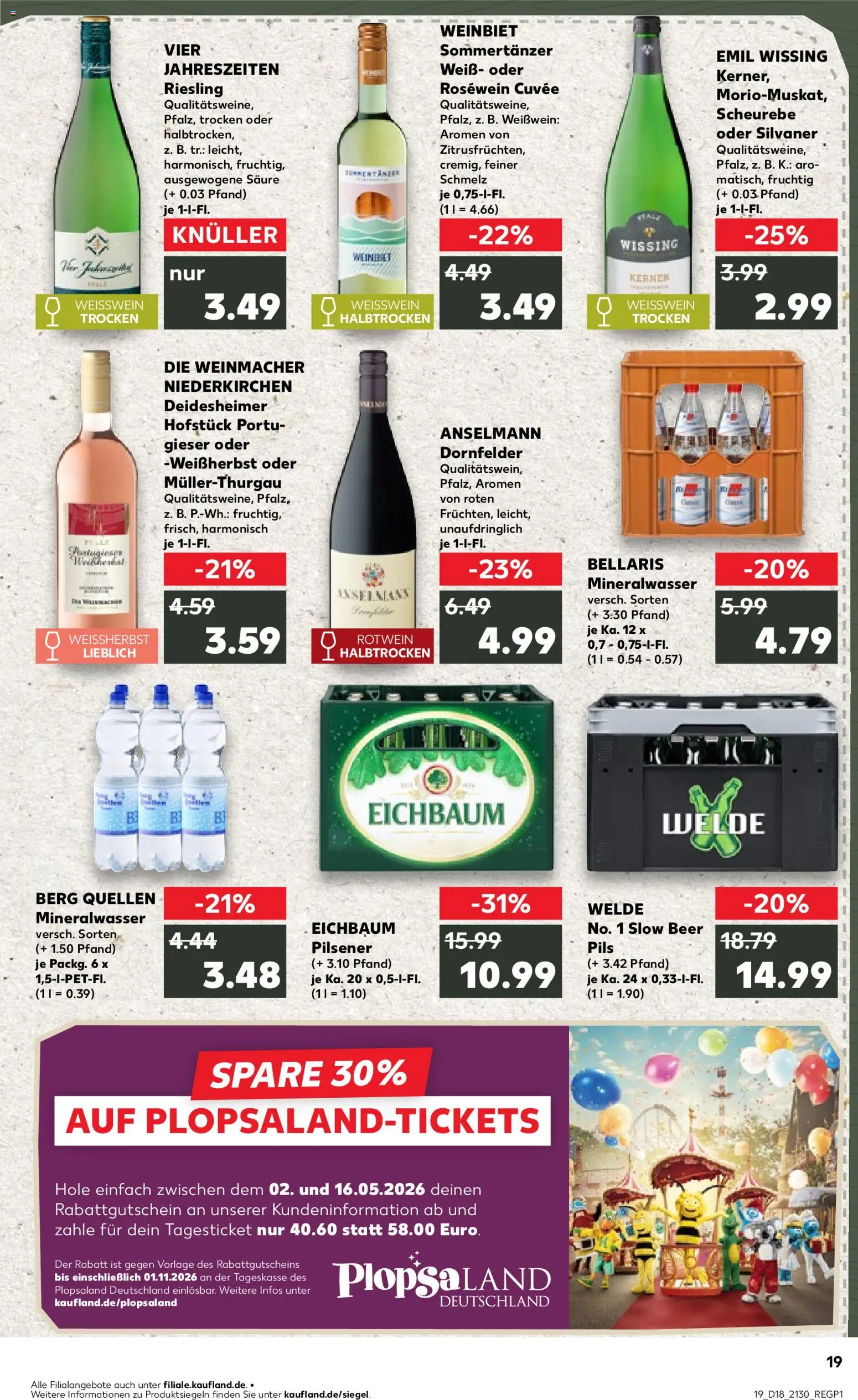 Kaufland Prospekt Speyer	 – gültig ab 30.04.2026 | Seite: 19 | Produkte: Weißwein, Rotwein, Pils, Mineralwasser