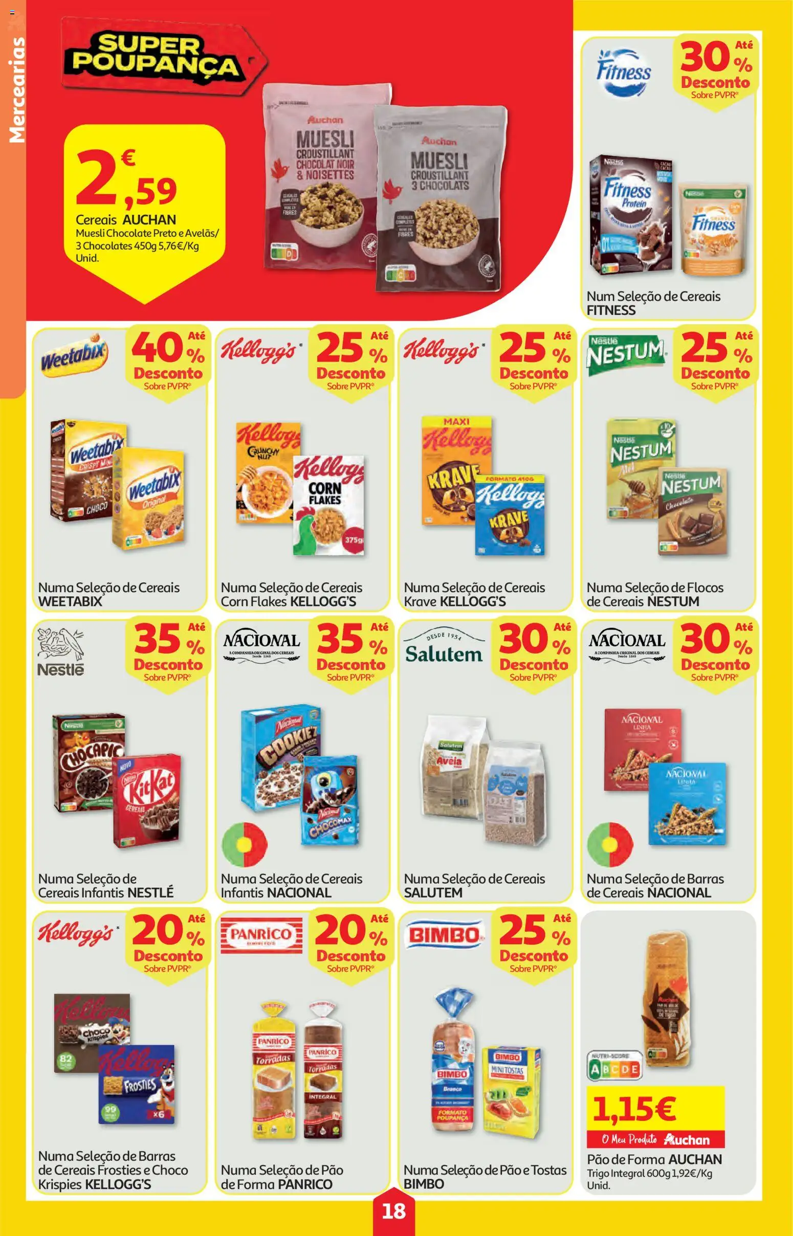 Auchan folheto │ válido de 12.02.2026 | Página: 18 | Produtos: Weetabix, Pão, Cereais, Flocos